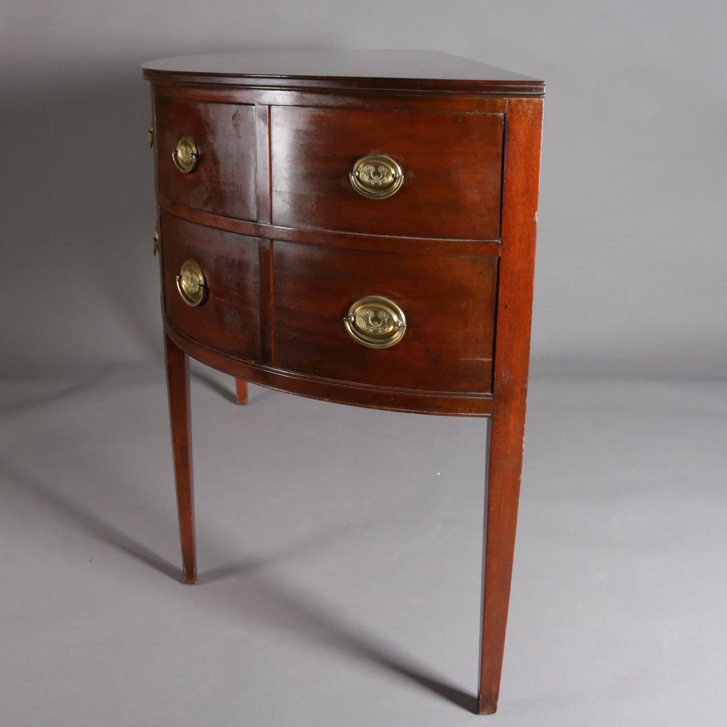 Embossed Antique Federal Demilune Six-Drawer Mahogany & Bronze Sideboard, 20th Century
