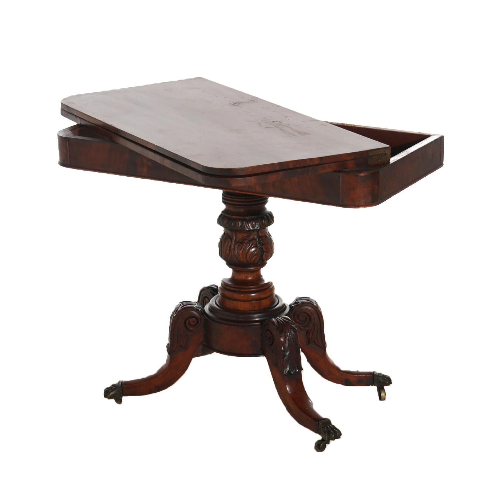 Ancienne table à cartes en acajou sculpté de style Feder Duncan Phyfe C1830 en vente 5