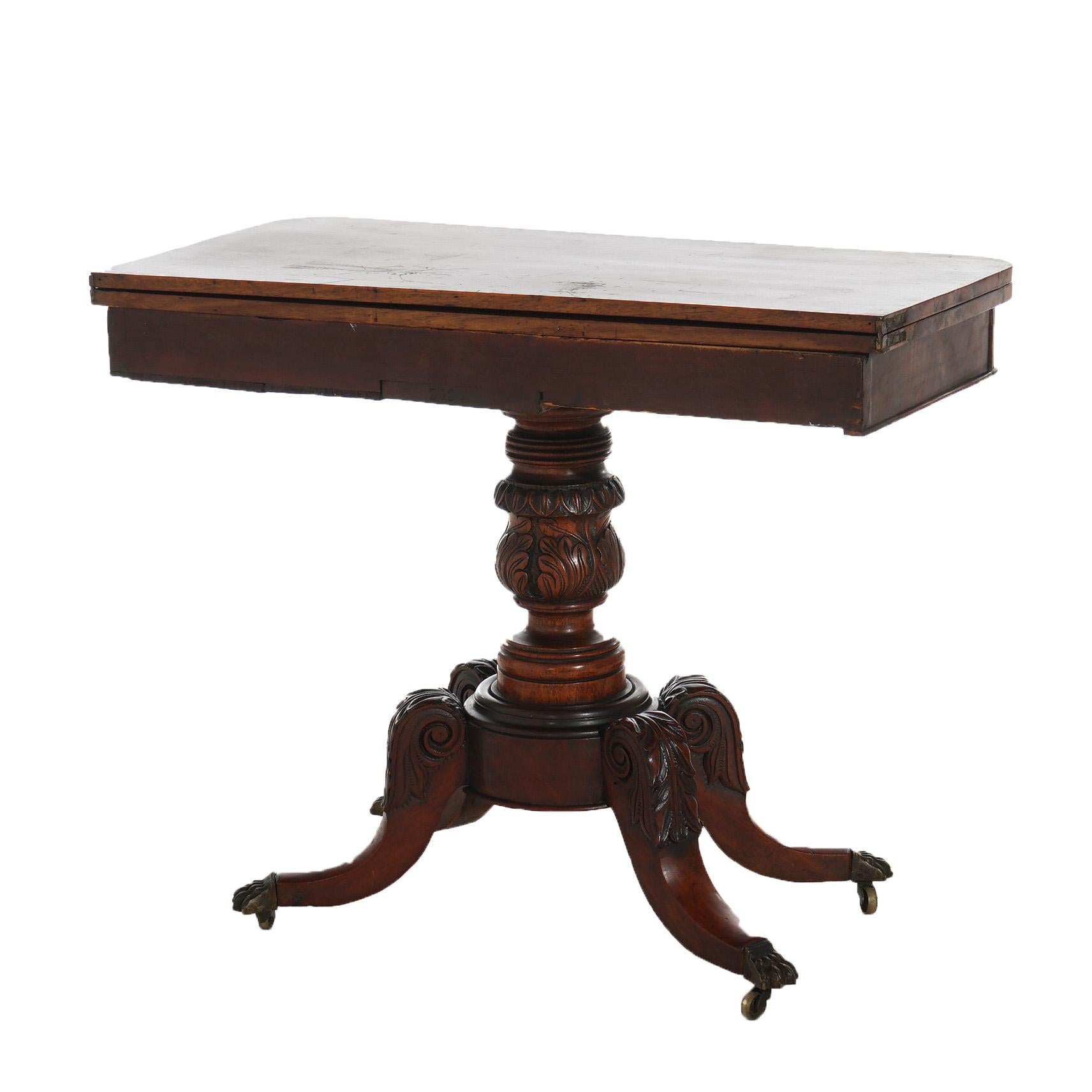 Ancienne table à cartes en acajou sculpté de style Feder Duncan Phyfe C1830 en vente 7