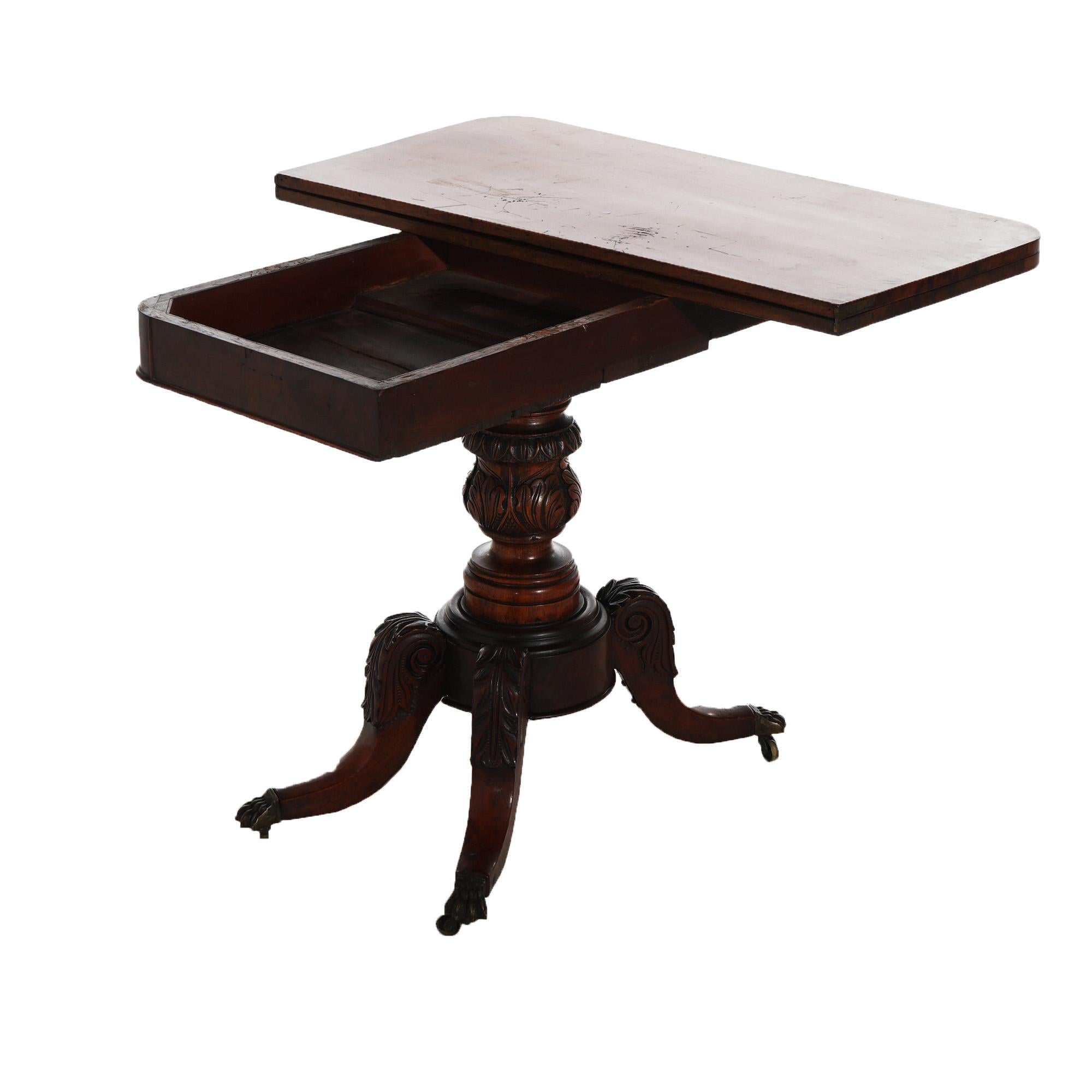 Ancienne table à cartes en acajou sculpté de style Feder Duncan Phyfe C1830 en vente 8