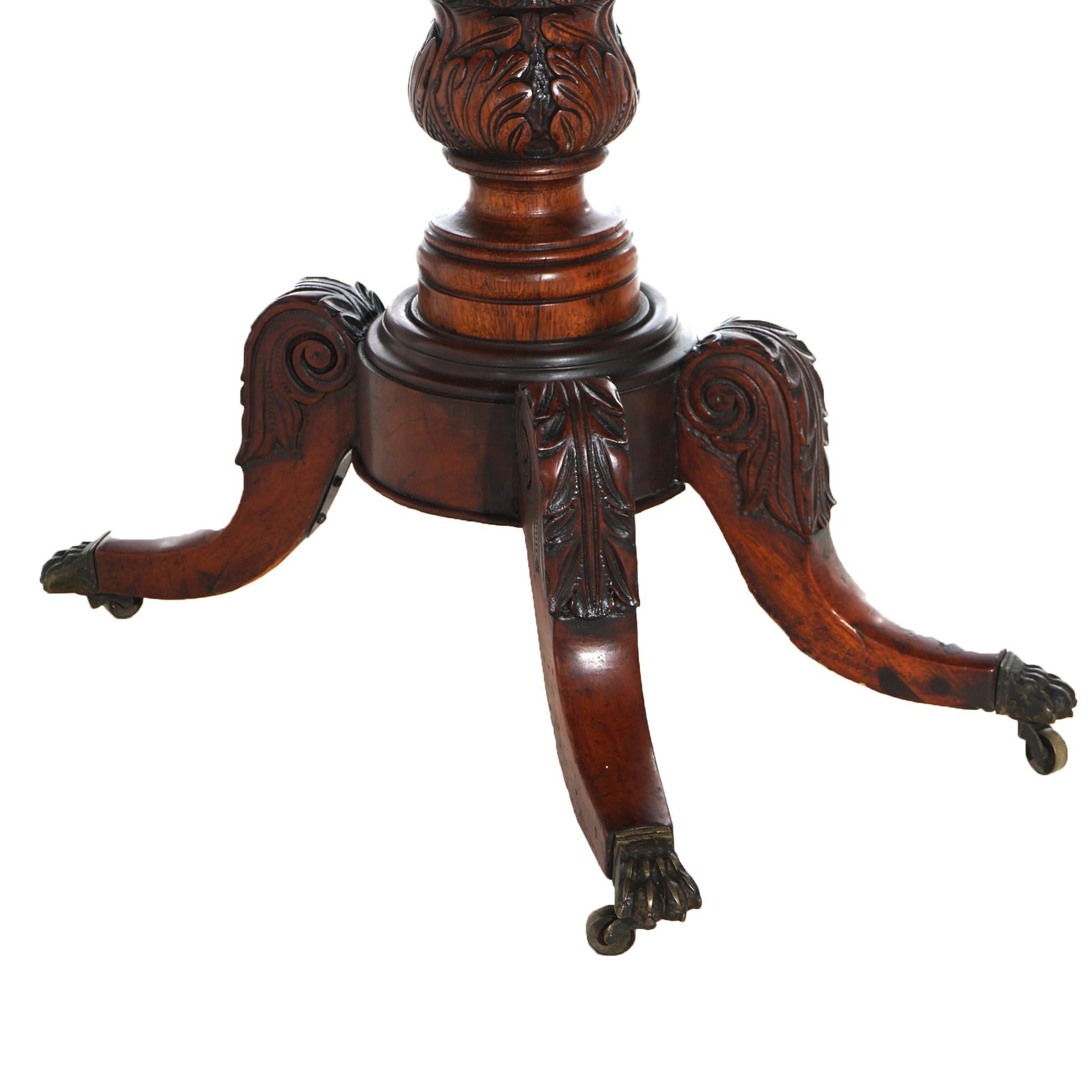 Ancienne table à cartes en acajou sculpté de style Feder Duncan Phyfe C1830 Bon état - En vente à Big Flats, NY