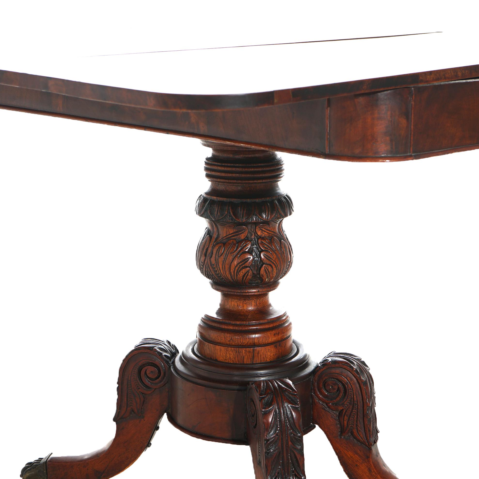 XIXe siècle Ancienne table à cartes en acajou sculpté de style Feder Duncan Phyfe C1830 en vente