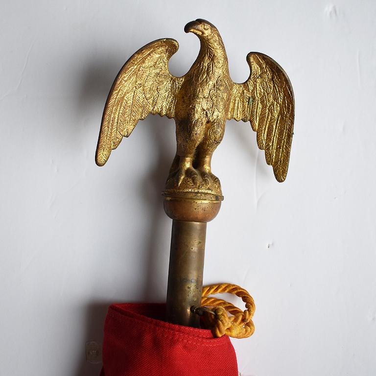 Antique Federal Eagle American 50 Star Flag with Brass Eagle Pole, 19th Century In Good Condition For Sale In Oklahoma City, OK