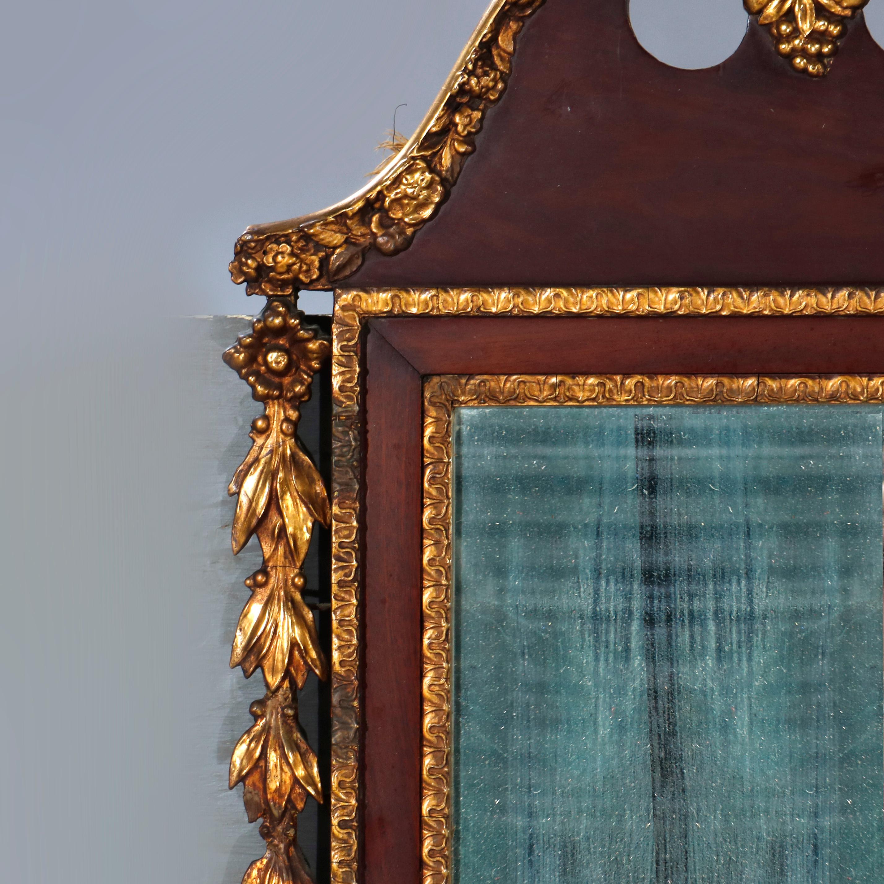 American Antique Federal Figural Giltwood & Mahogany Wall Mirror with Eagle, c1830