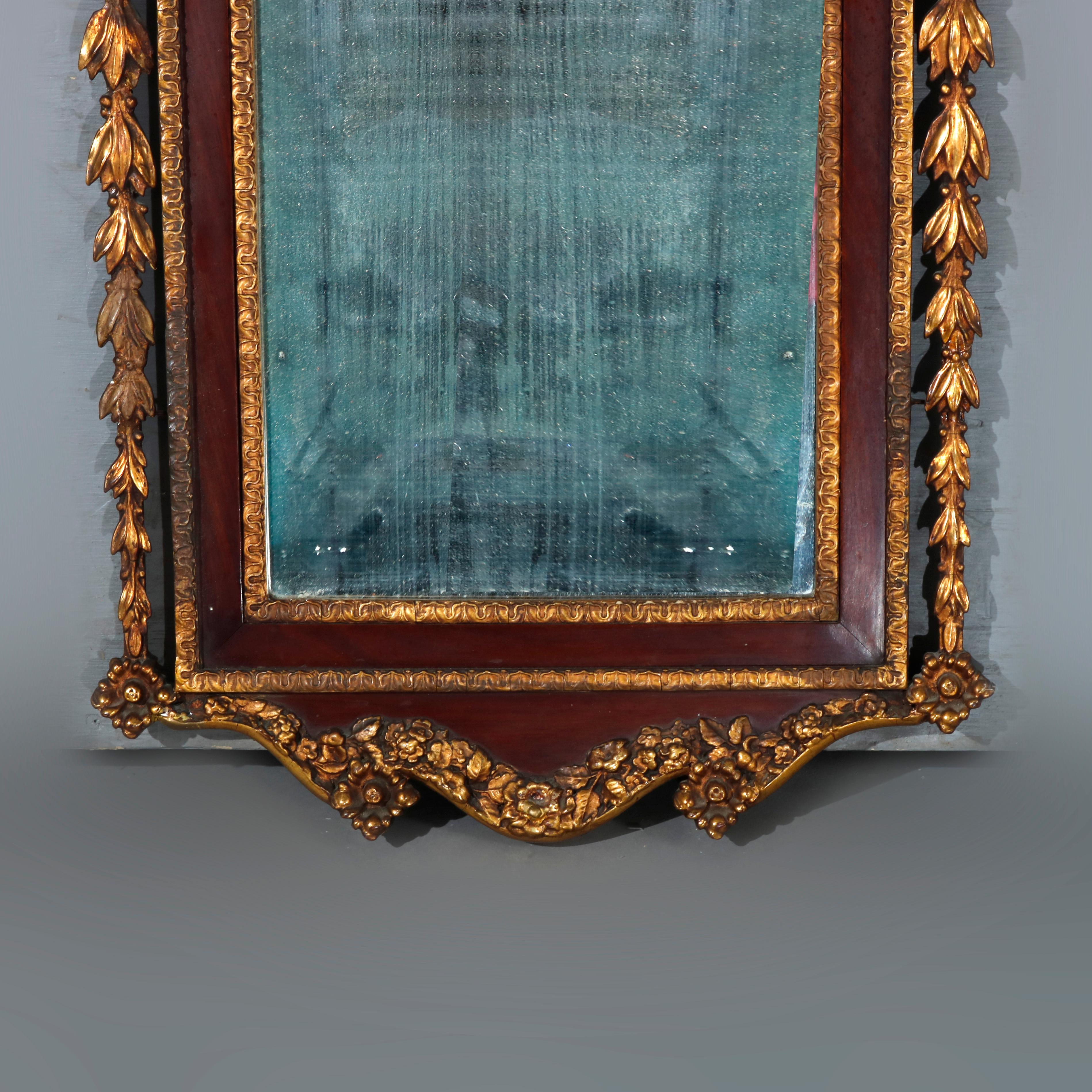 Antique Federal Figural Giltwood & Mahogany Wall Mirror with Eagle, c1830 In Good Condition In Big Flats, NY