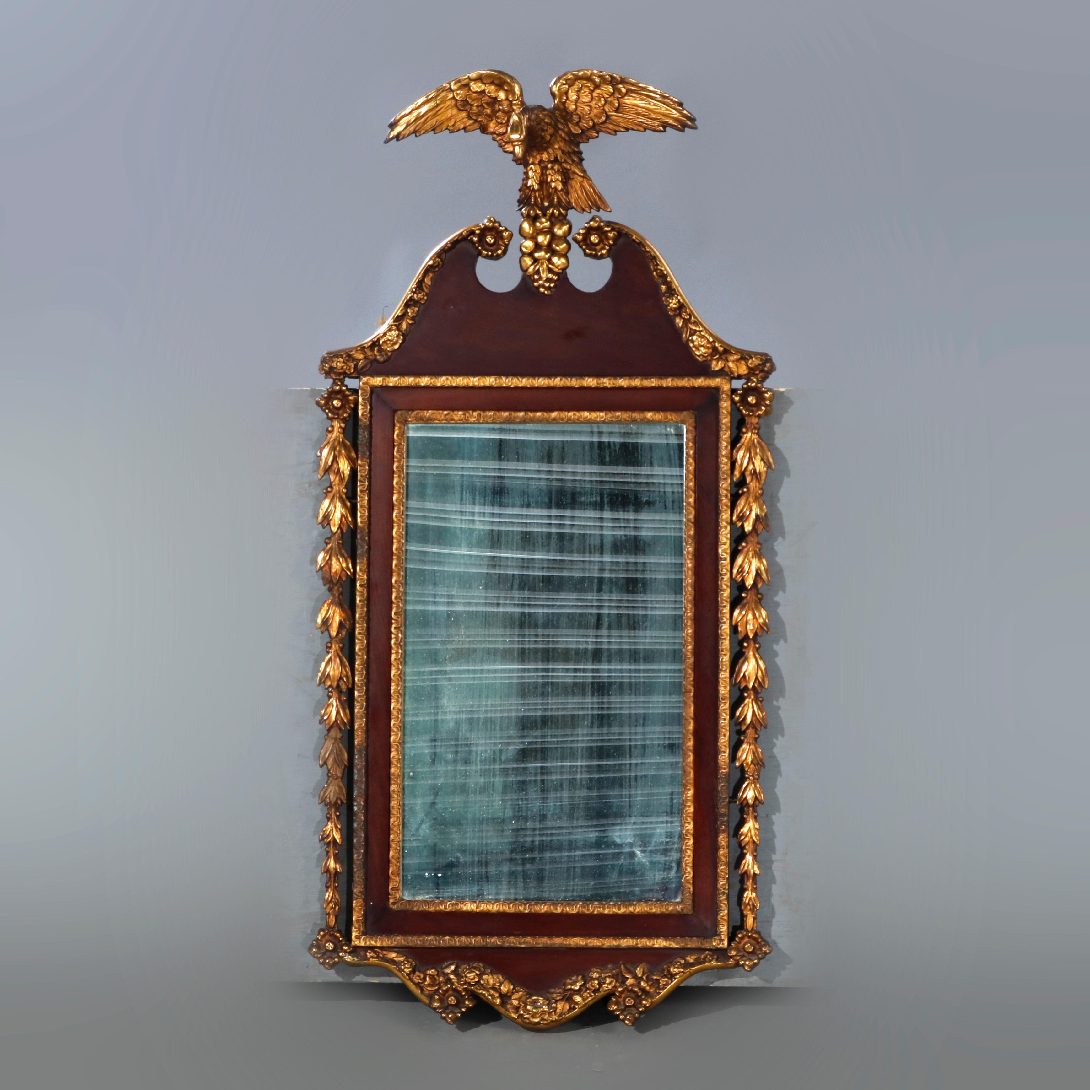 Antique Federal Figural Giltwood & Mahogany Wall Mirror with Eagle, c1830 1