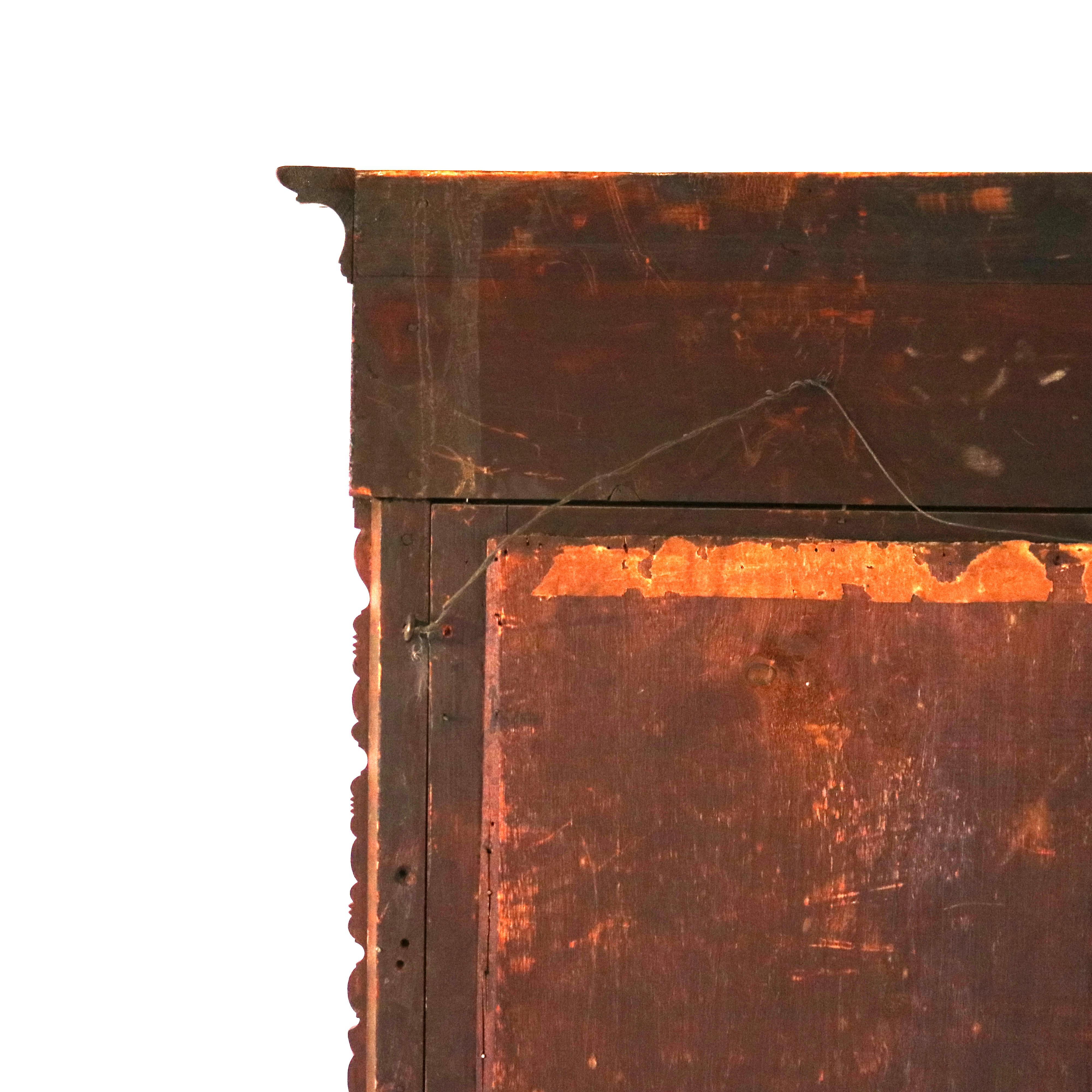 Antique Federal Flame Mahogany Mirror with Eagle & Shield Decorated Panel c1830 6