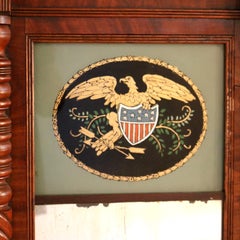 Antique Federal Flame Mahogany Mirror with Eagle & Shield Decorated Panel c1830