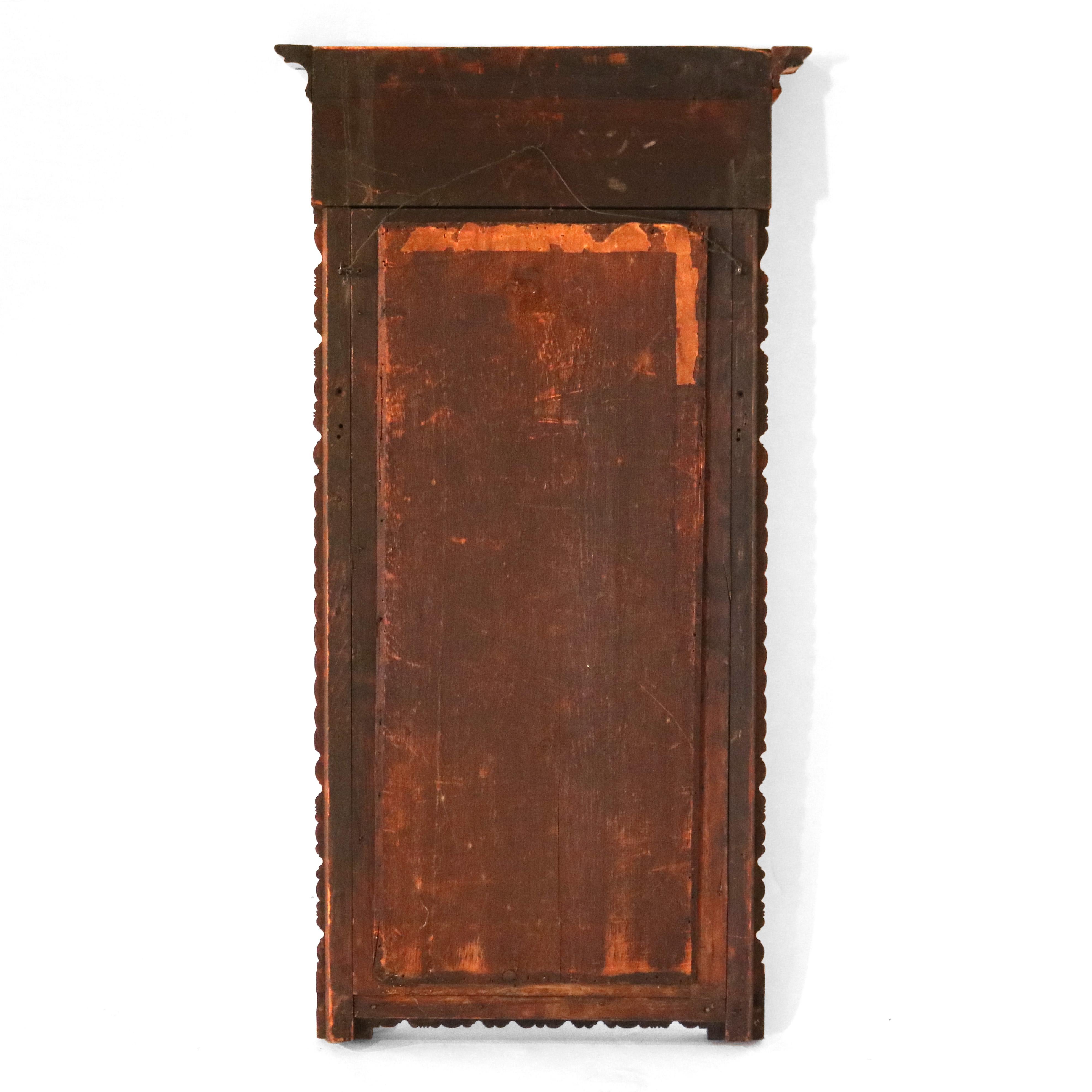 Antique Federal Flame Mahogany Mirror with Eagle & Shield Decorated Panel c1830 4