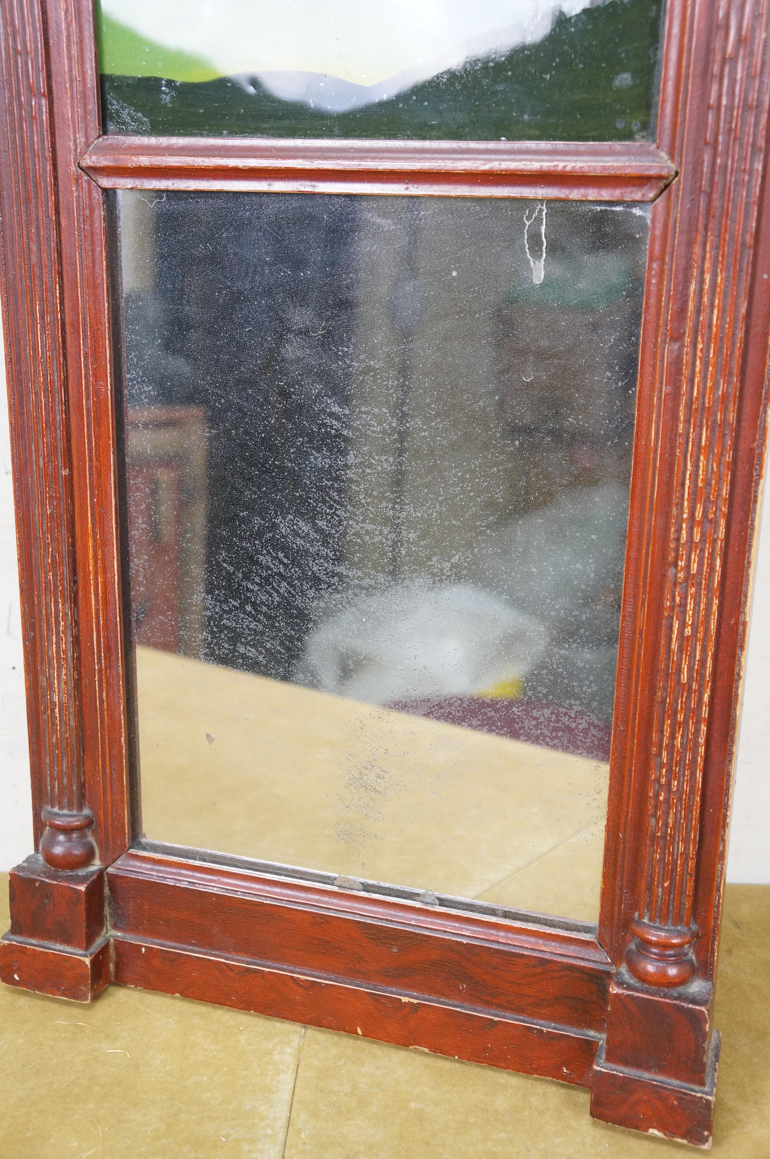 Antique Feder Flame Mahogany Reverse Painted Trumeau Wall Mirror 24