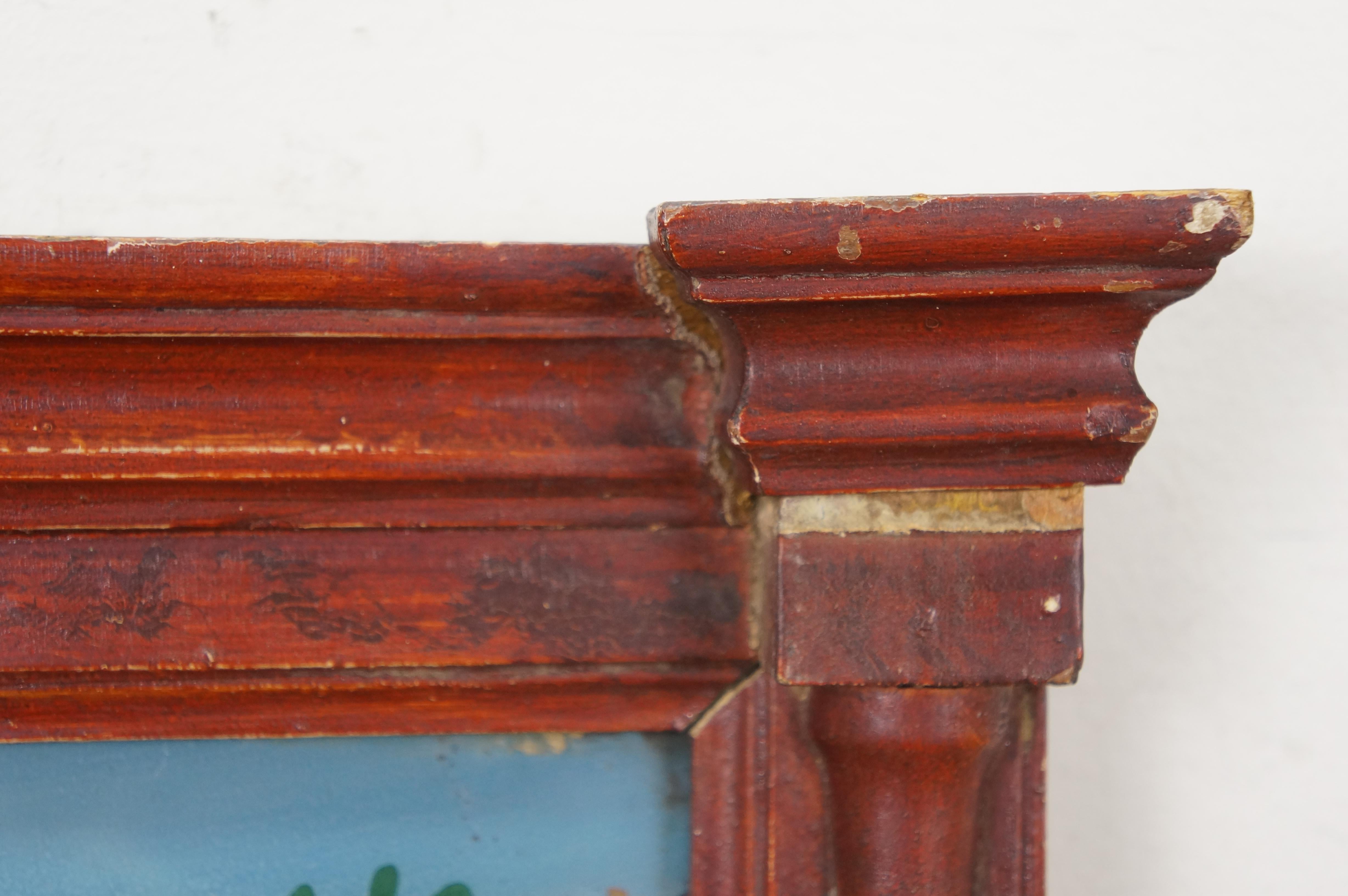 Antique Feder Flame Mahogany Reverse Painted Trumeau Wall Mirror 24