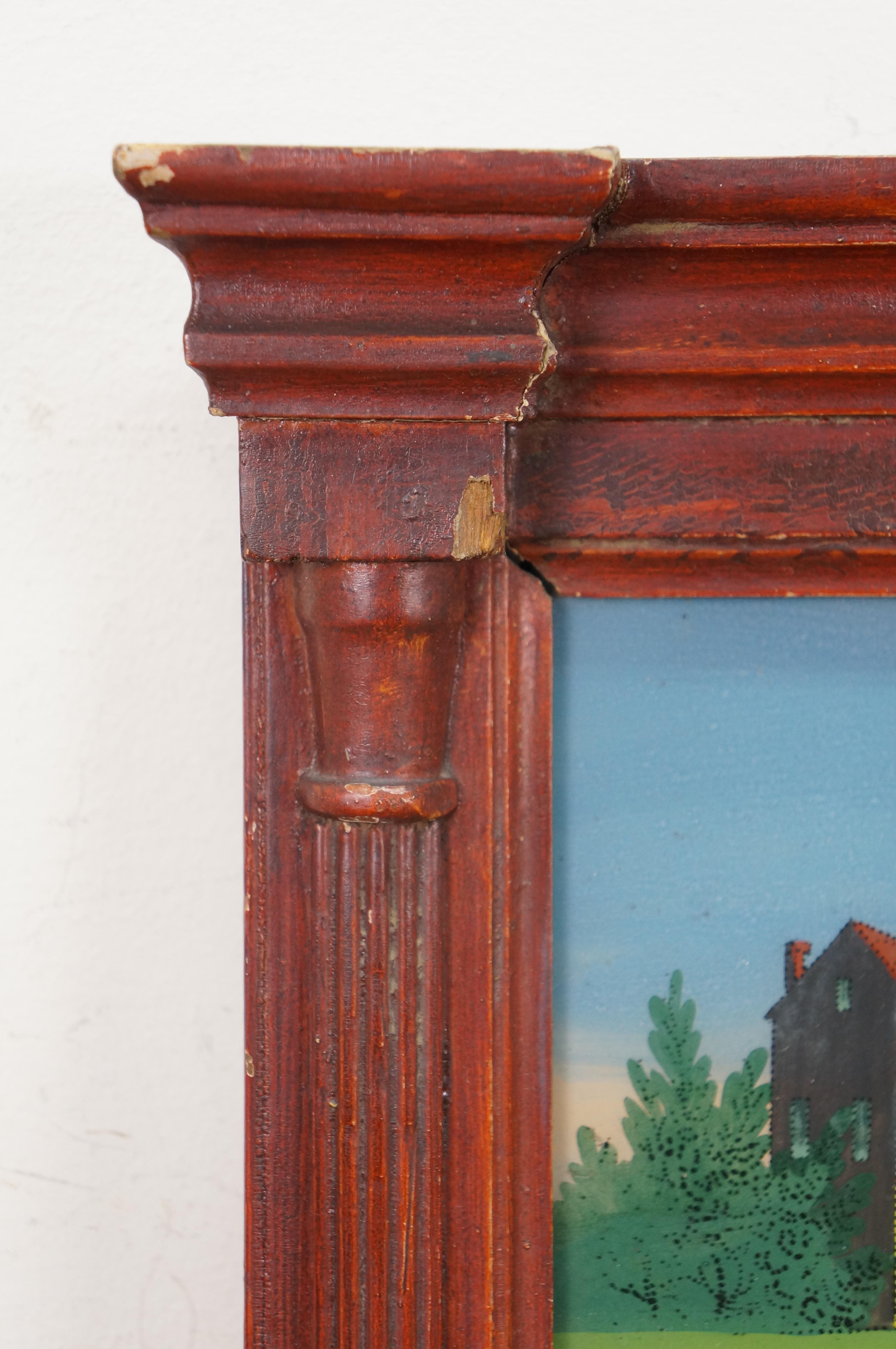 Antique Feder Flame Mahogany Reverse Painted Trumeau Wall Mirror 24