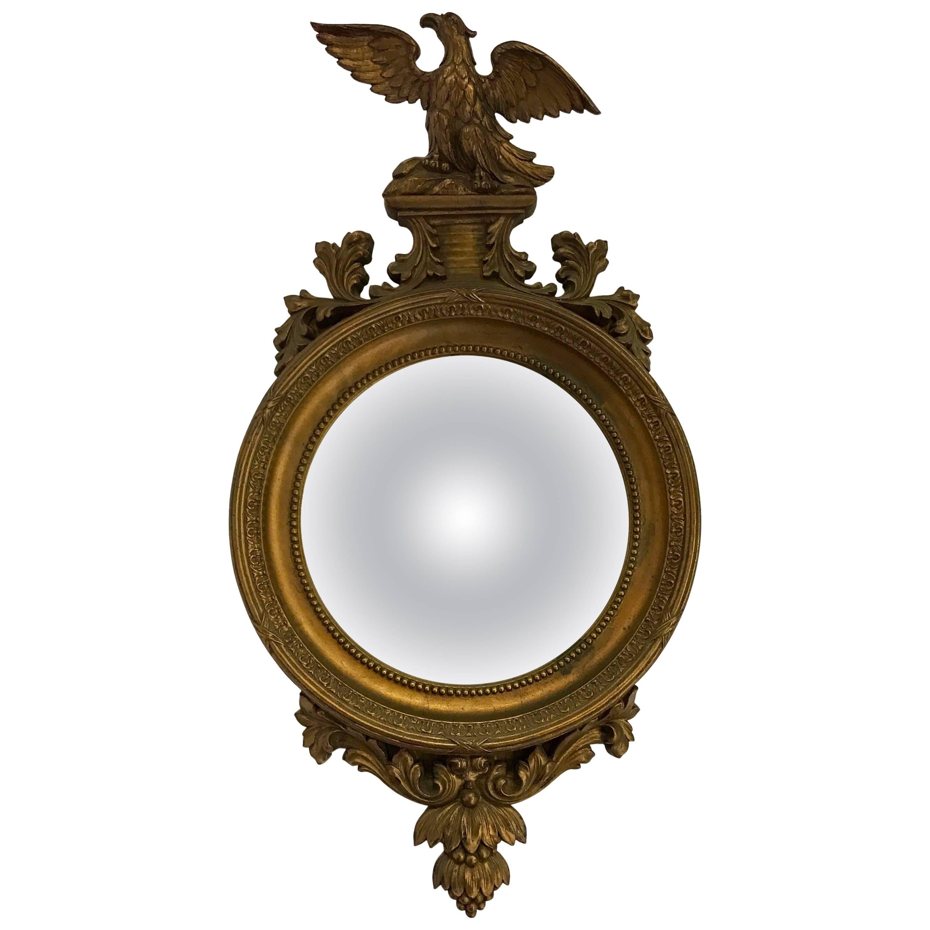 Antique Federal Gilt Gold Carved Convex Eagle Mirror