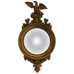 Antique Federal Gilt Gold Carved Convex Eagle Mirror