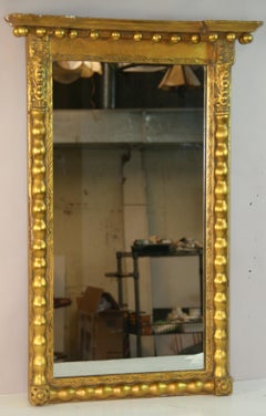 Antique Federal Giltwood Ball and Column Wall Mirror, 1920s Design