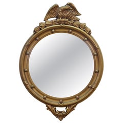 Antique Federal Giltwood Convex Bullseye Rondel Eagle Wall Mirror 31"