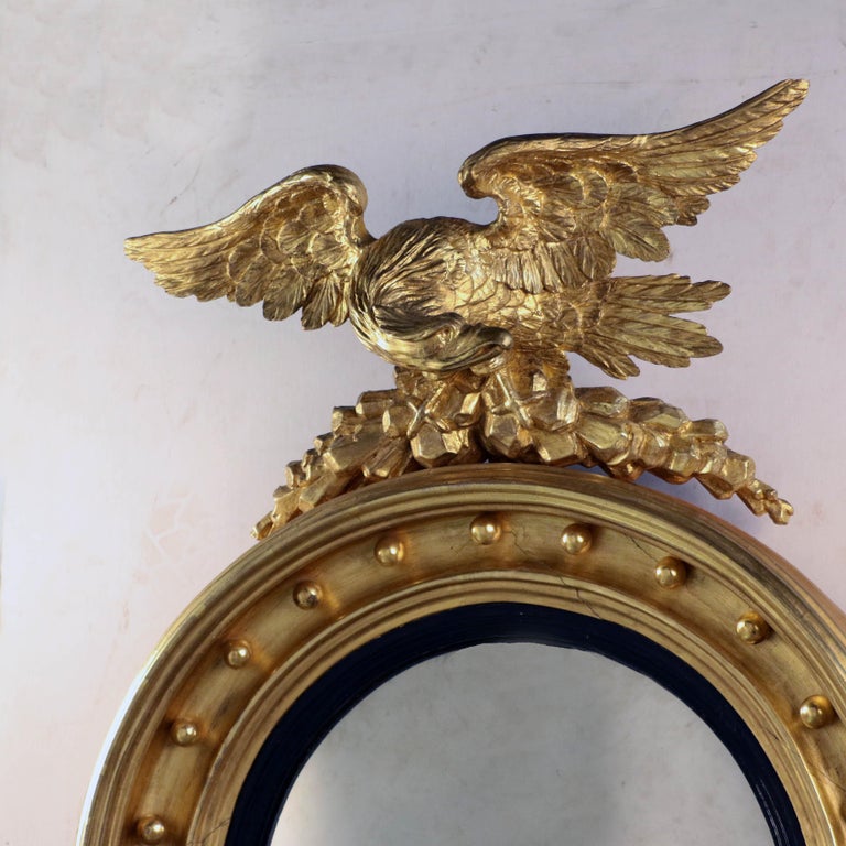 Antique Federal Giltwood Convex Mirror with Eagle Crest at 1stDibs