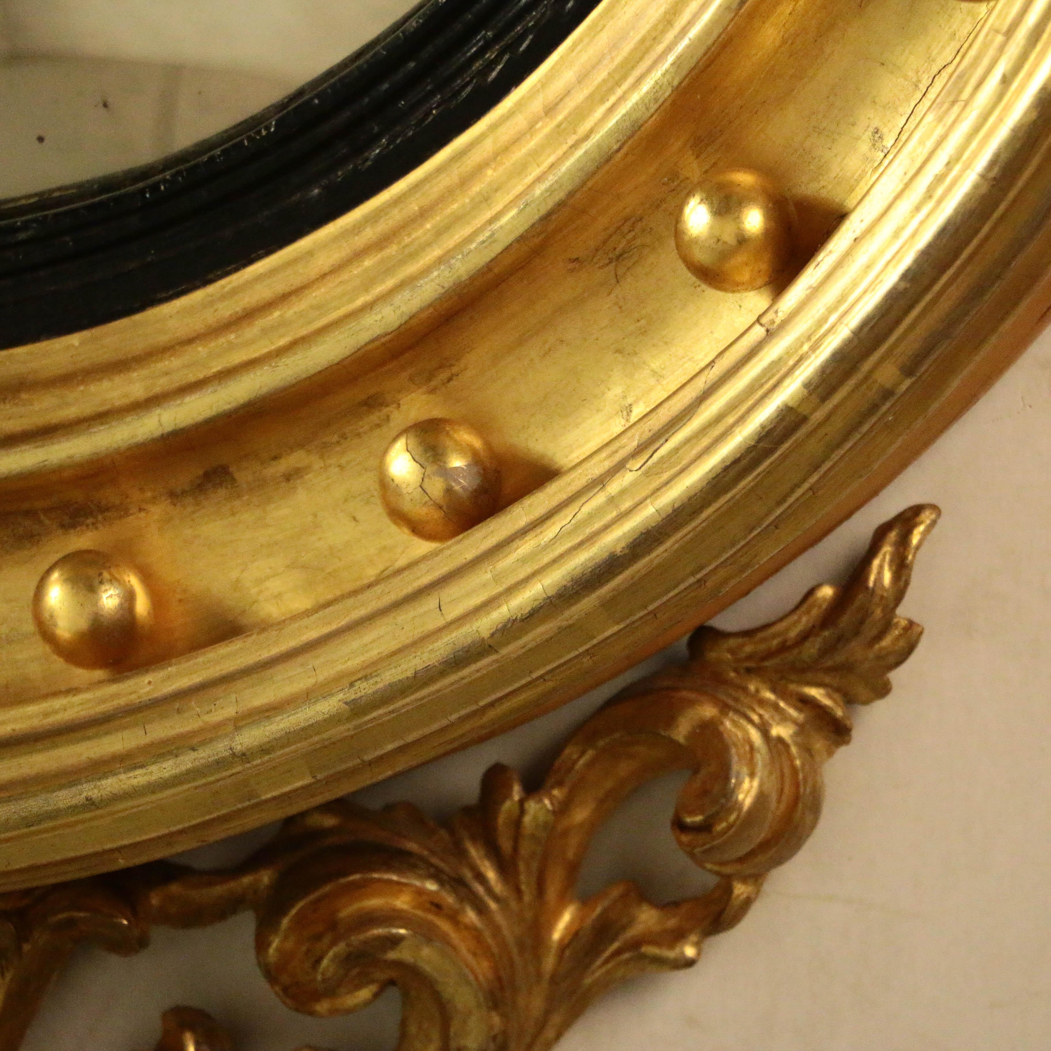 American Antique Federal Giltwood Convex Mirror with Eagle Crest