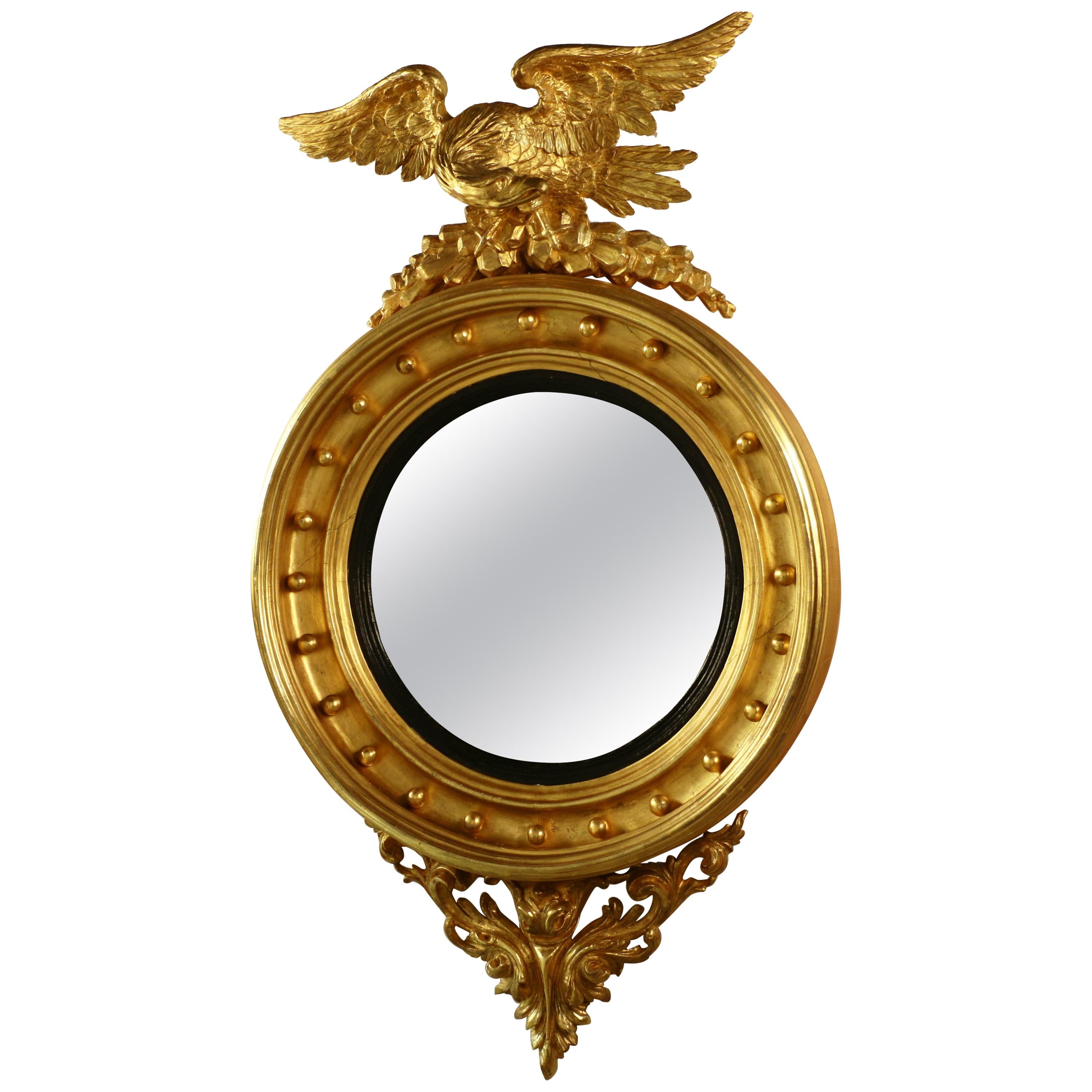 Antique Federal Giltwood Convex Mirror with Eagle Crest