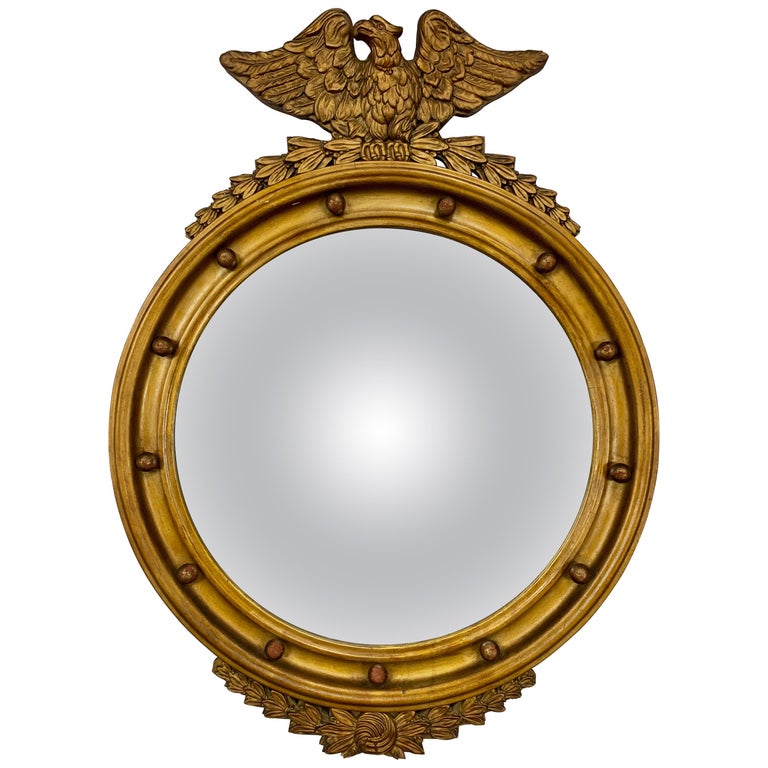 Antique Federal Gold Giltwood Convex Mirror with Eagle at 1stDibs