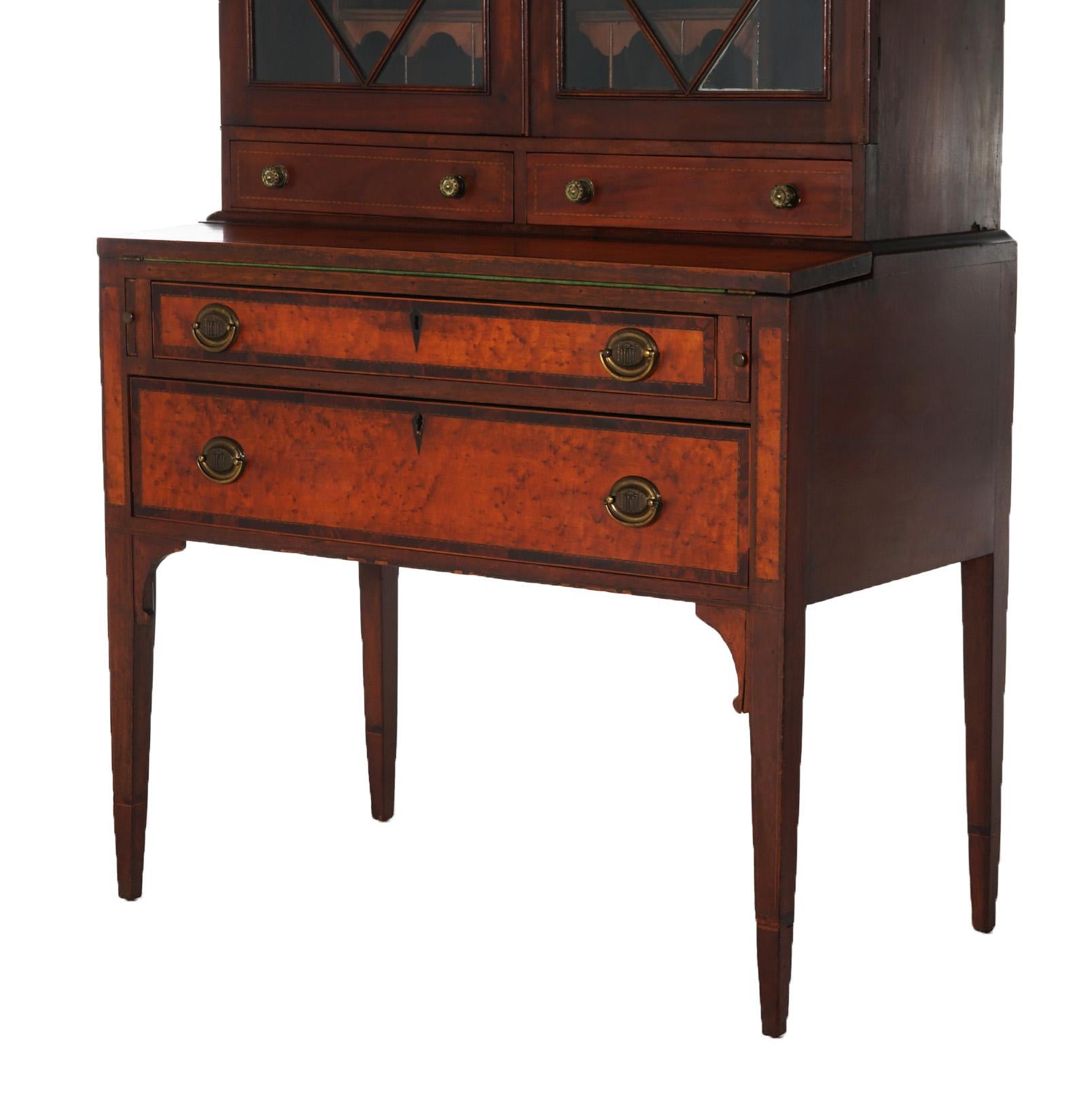 Antique Federal Hepplewhite Birdseye Maple & Mahogany Secretary Desk C1840 6