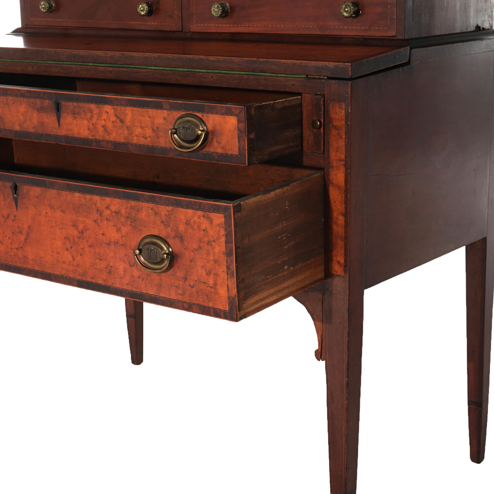 Antique Federal Hepplewhite Birdseye Maple & Mahogany Secretary Desk C1840 For Sale 7