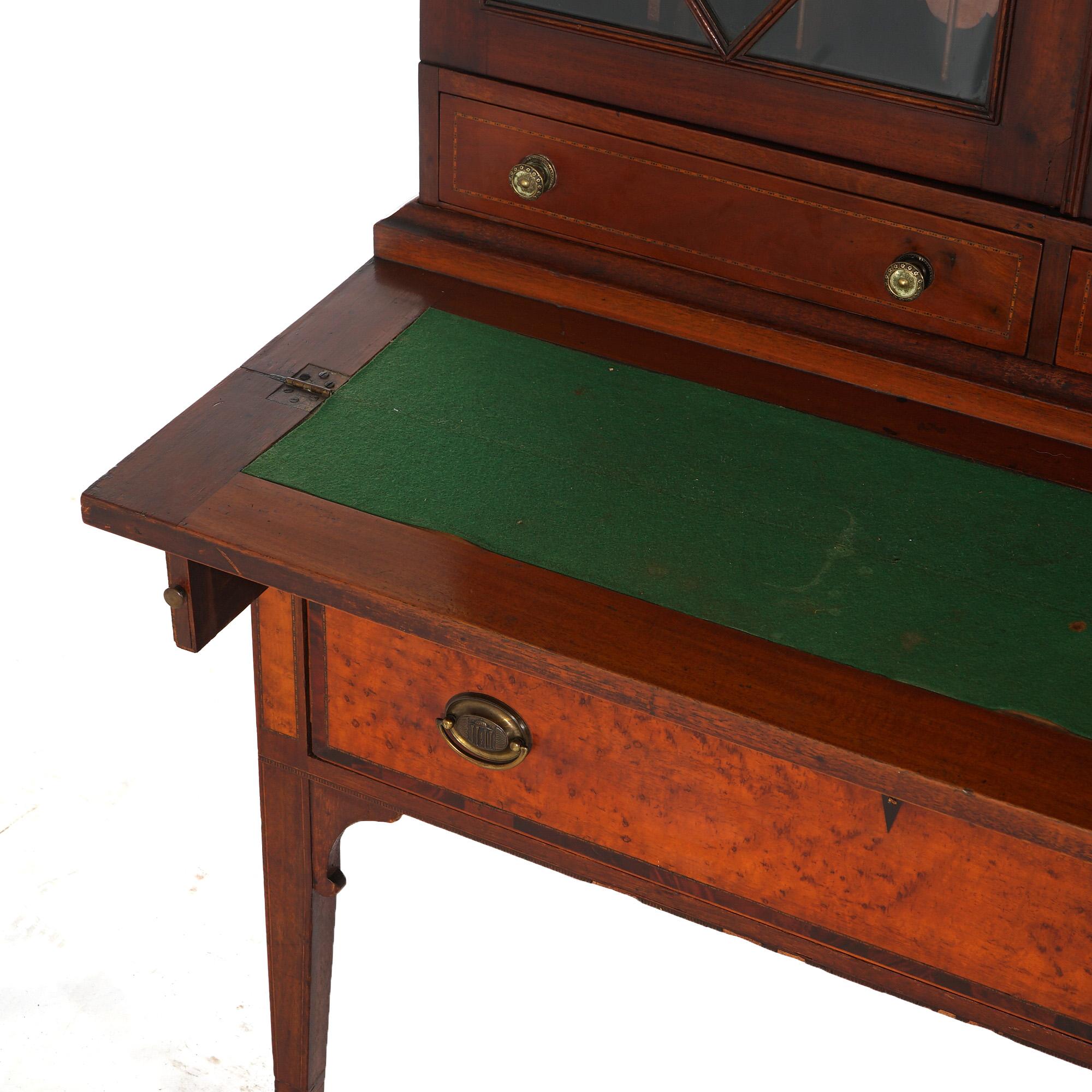 Antiker Federal Hepplewhite Sekretär-Schreibtisch aus Vogelaugenahorn und Mahagoni, C1840 im Angebot 8