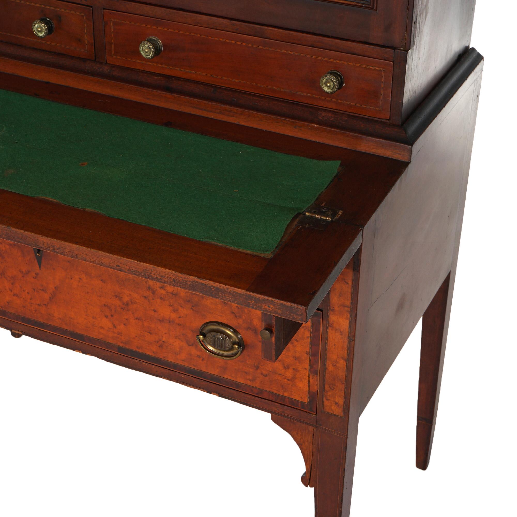 Antique Federal Hepplewhite Birdseye Maple & Mahogany Secretary Desk C1840 For Sale 9