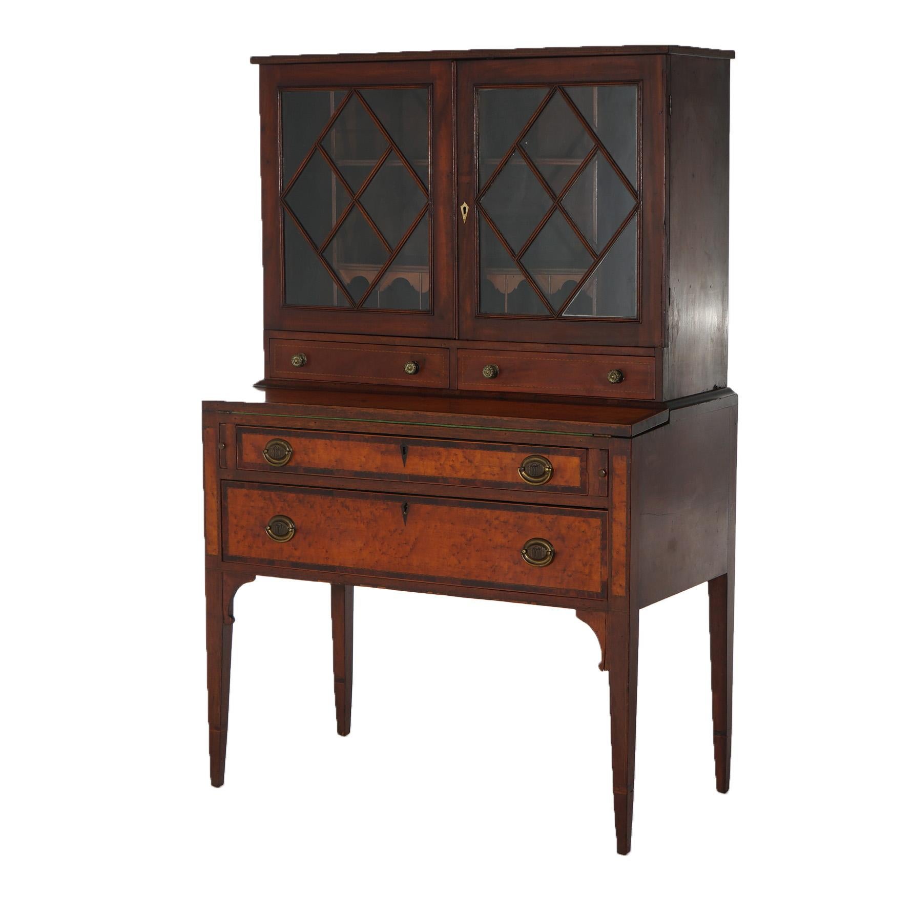 Antique Federal Hepplewhite Birdseye Maple & Mahogany Secretary Desk C1840 For Sale 1