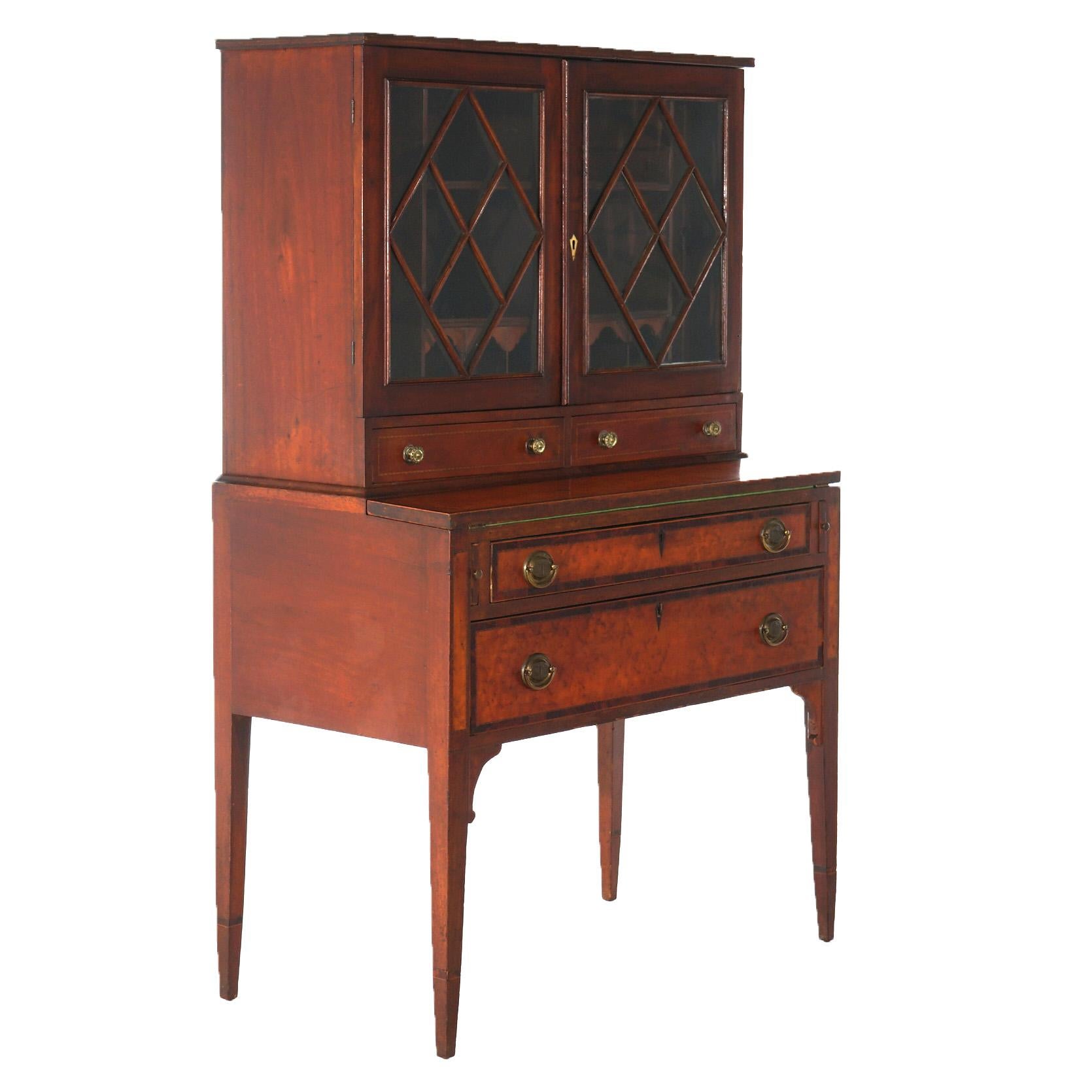 Antique Federal Hepplewhite Birdseye Maple & Mahogany Secretary Desk C1840 For Sale 3