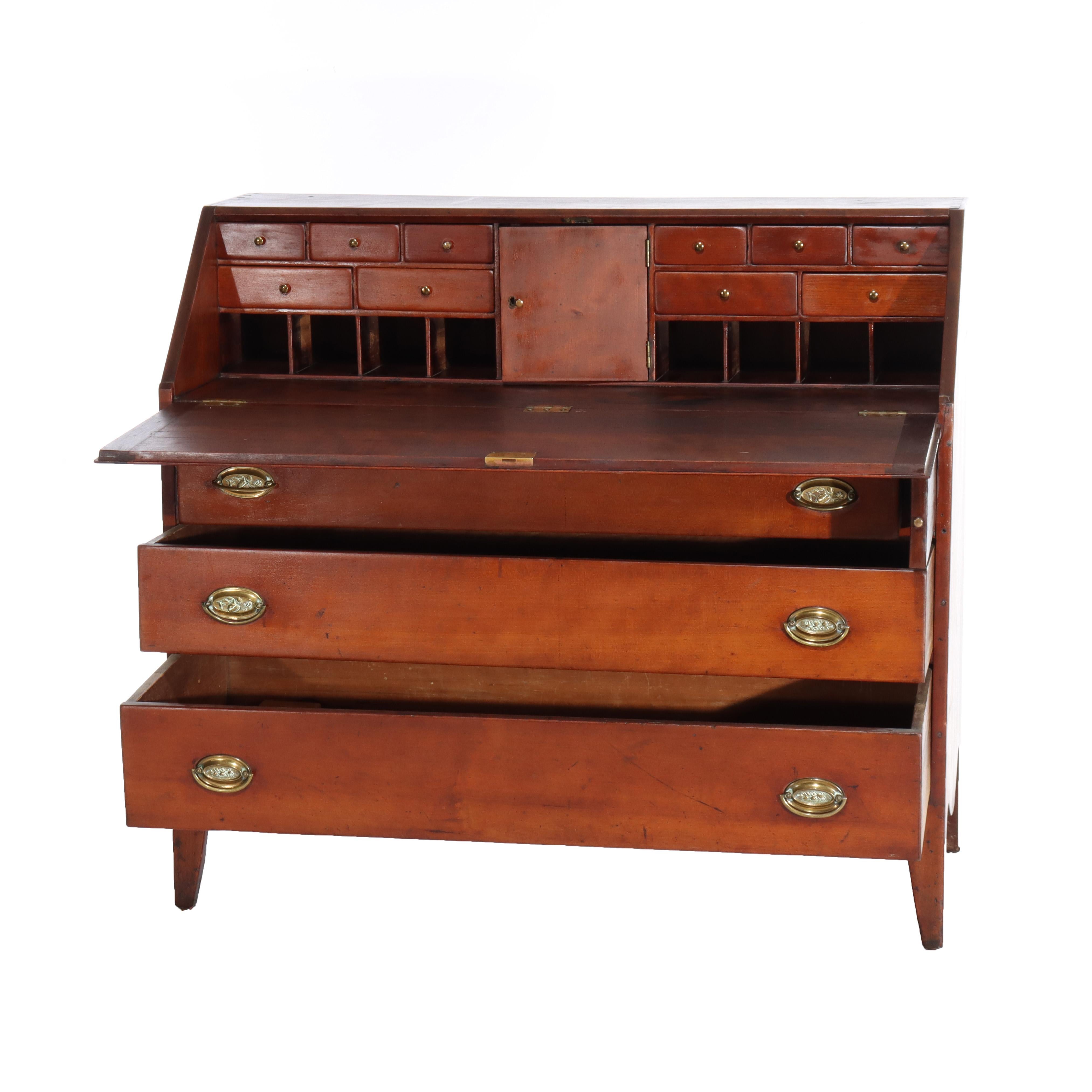 Antique Federal Hepplewhite Mahogany Three Drawer Drop Front Desk Unsigned C1820
Measures - 39.75