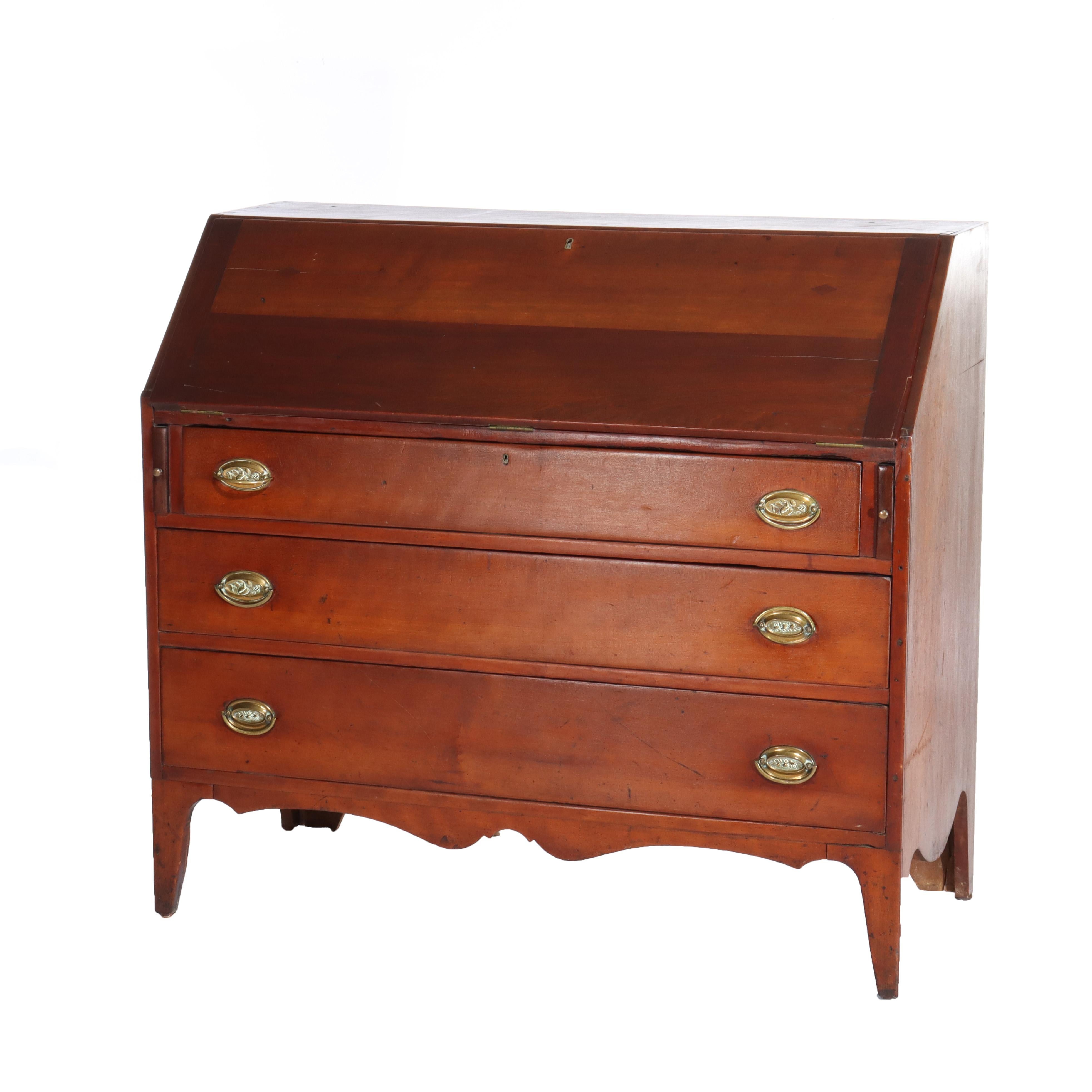 19th Century Antique Federal Hepplewhite Mahogany Three Drawer Drop Front Desk C1820 For Sale