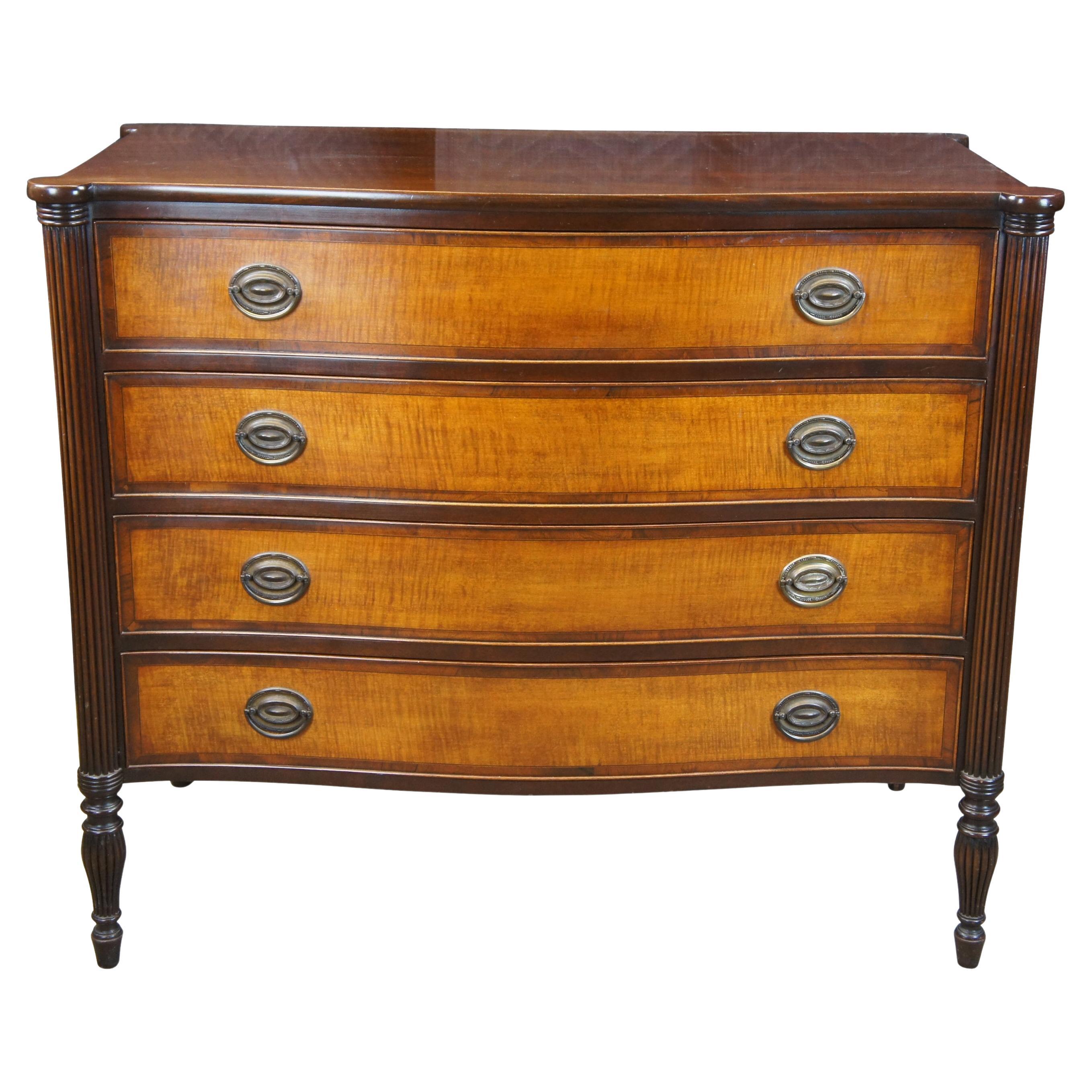 Antique Federal Inlaid Mahogany Flame Birch Serpentine Chest of Drawers Dresser