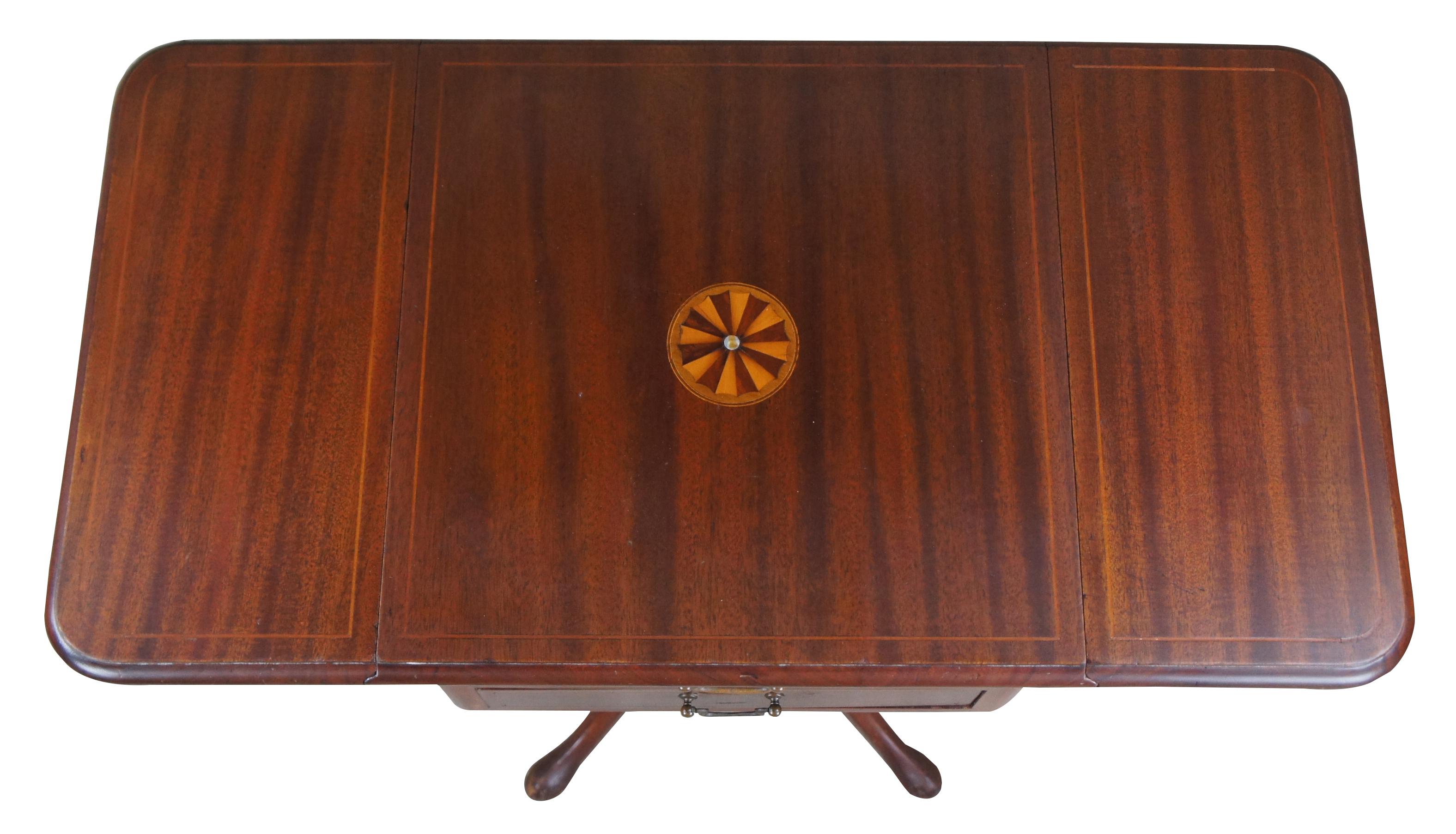 Antique Federal Inlaid MOP Mahogany Pembroke Drop Leaf Side Table Sheraton In Good Condition In Dayton, OH