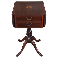 Antique Federal Inlaid MOP Mahogany Pembroke Drop Leaf Side Table Sheraton