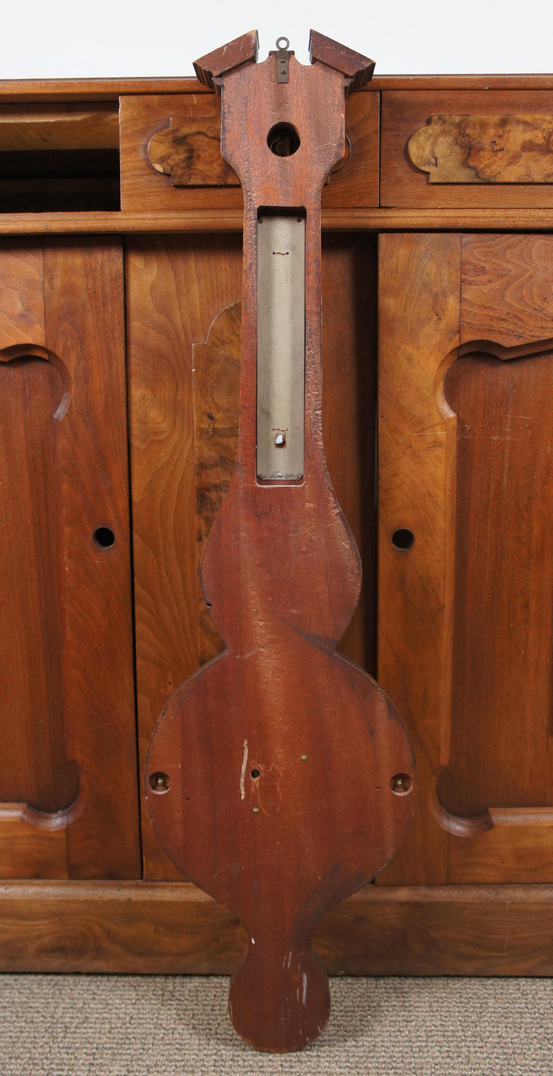 Antique Federal Mahogany Banjo Style Barometer Thermometer Bullseye Mirror In Good Condition In Dayton, OH