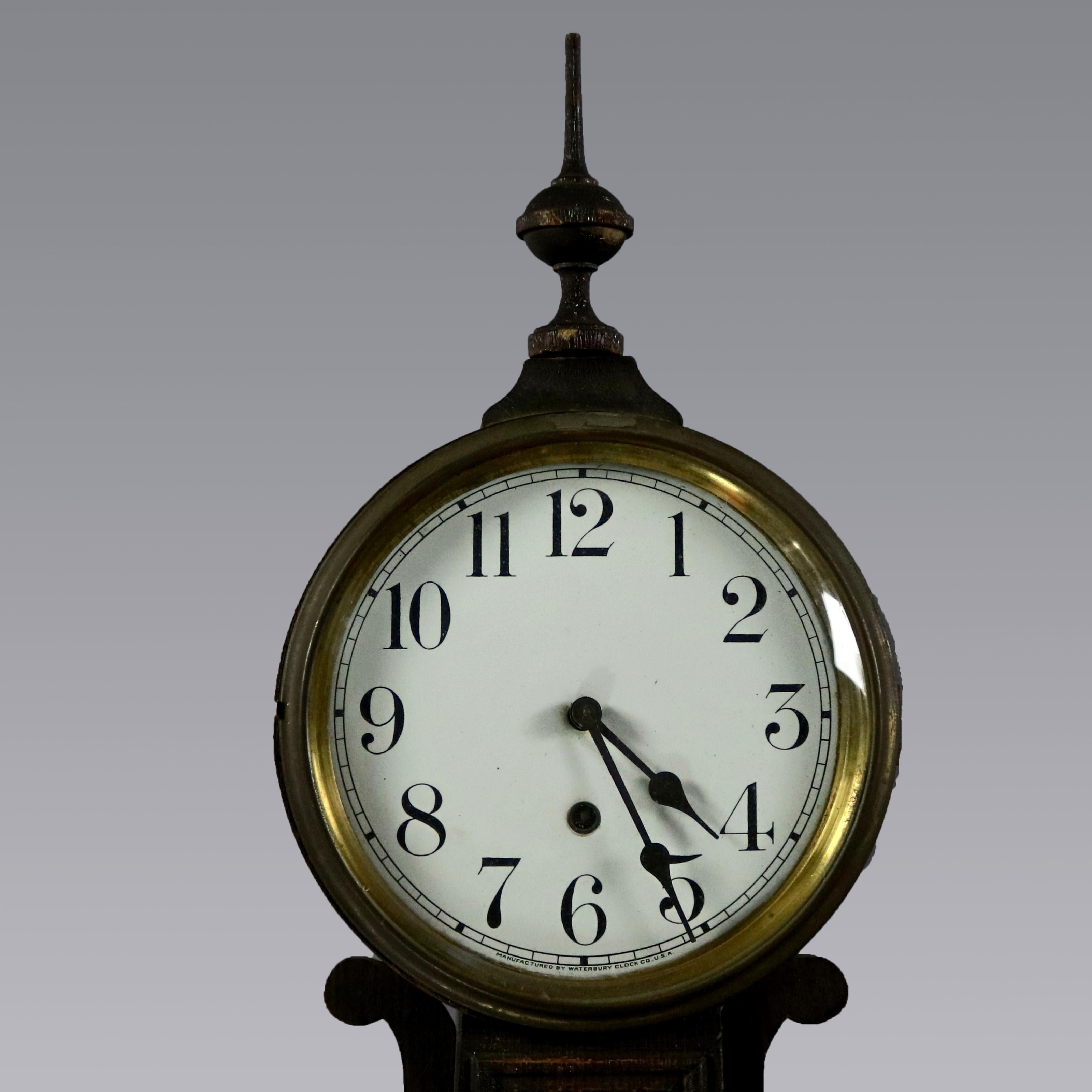 American Antique Federal Mahogany Banjo Wall Clock by Waterbury Clock Co, circa 1900