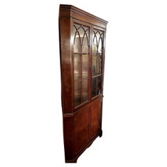 Antique Federal Mahogany Corner Cupboard China Cabinet Display Breakfront