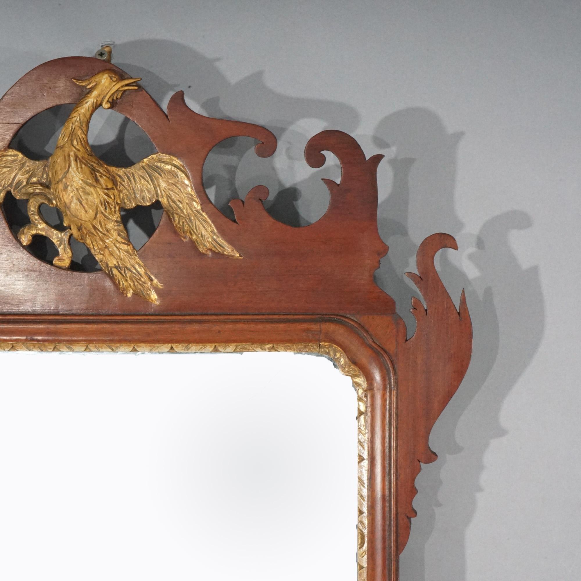 Antique Federal Mahogany Figural Wall Mirror with Gilt Eagle, 19th Century For Sale 1