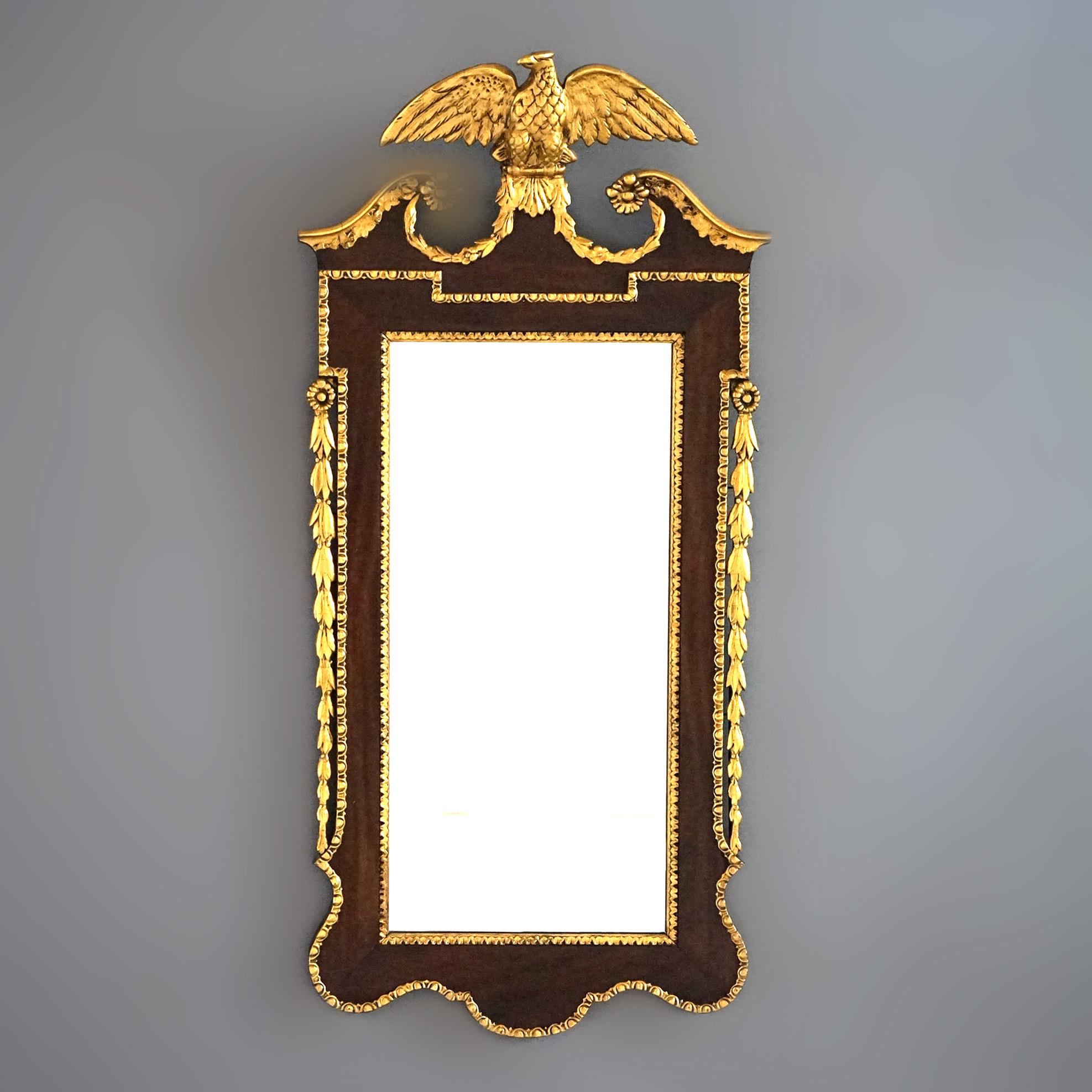American Antique Federal Mahogany & Giltwood Figural Eagle Wall Mirror 19th C For Sale