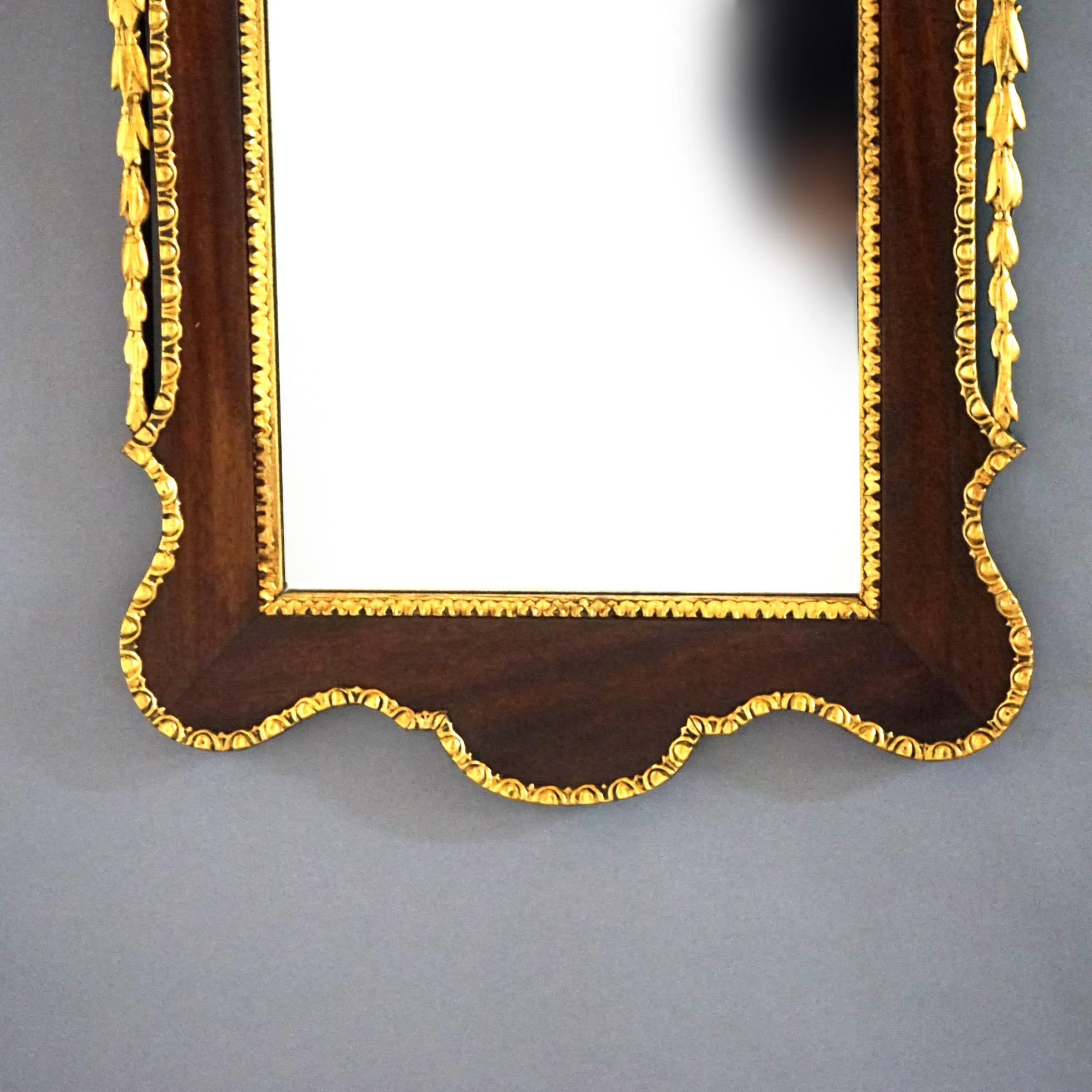 Wood Antique Federal Mahogany & Giltwood Figural Eagle Wall Mirror 19th C For Sale