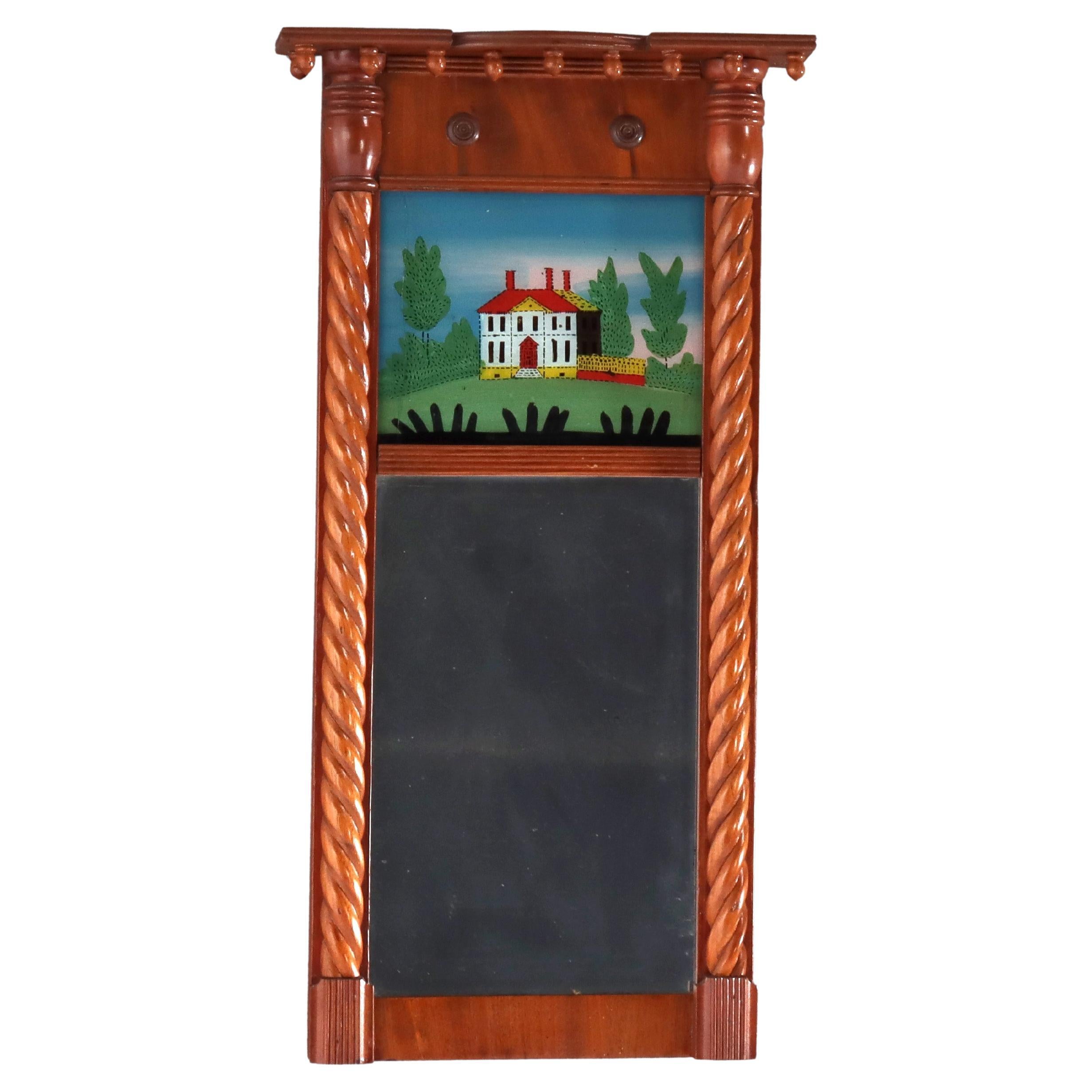 Antique Feder Mirror en acajou avec panneau en églomisé C1820