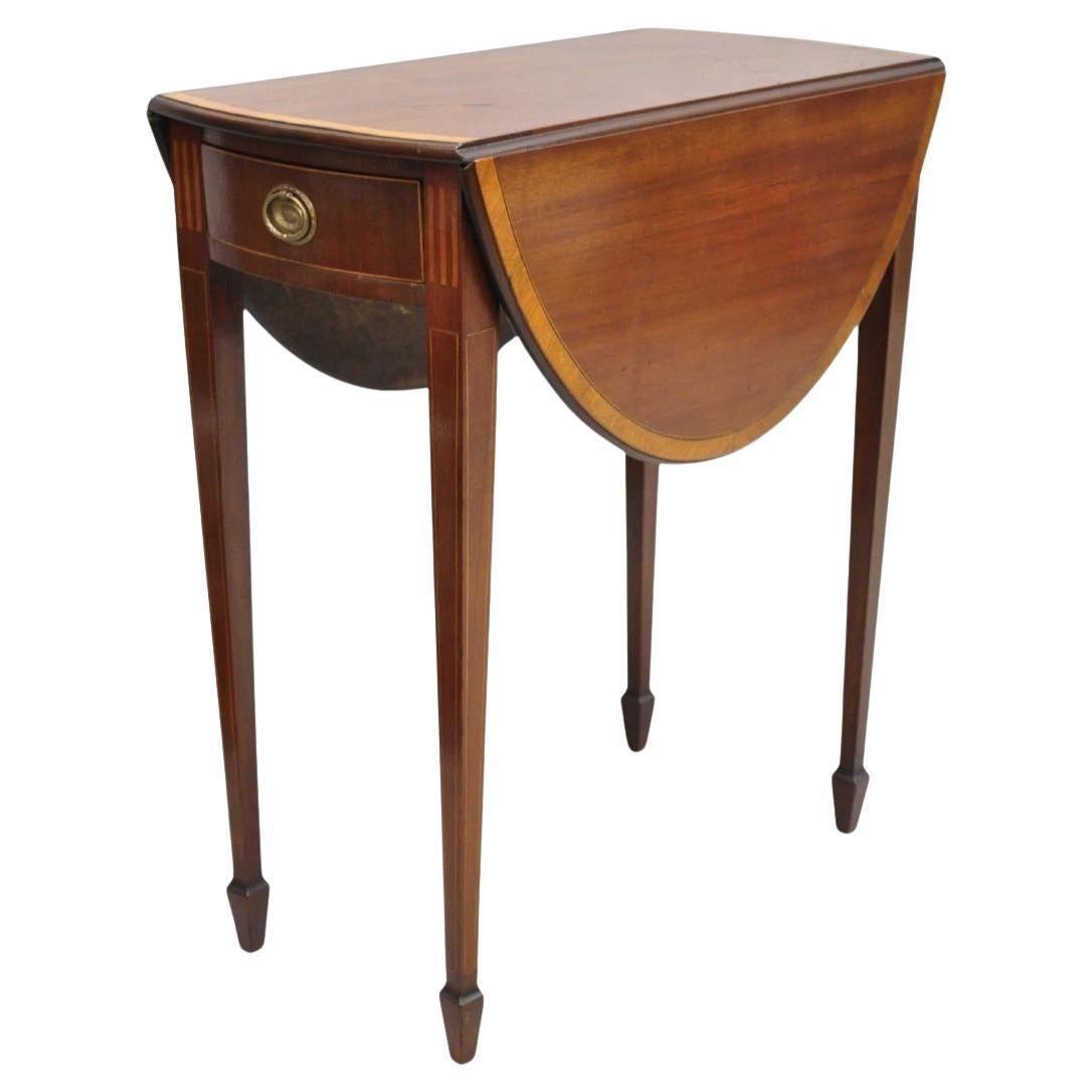 Antique Federal Mahogany Satinwood Inlay Narrow Dropleaf Pembroke Side Table