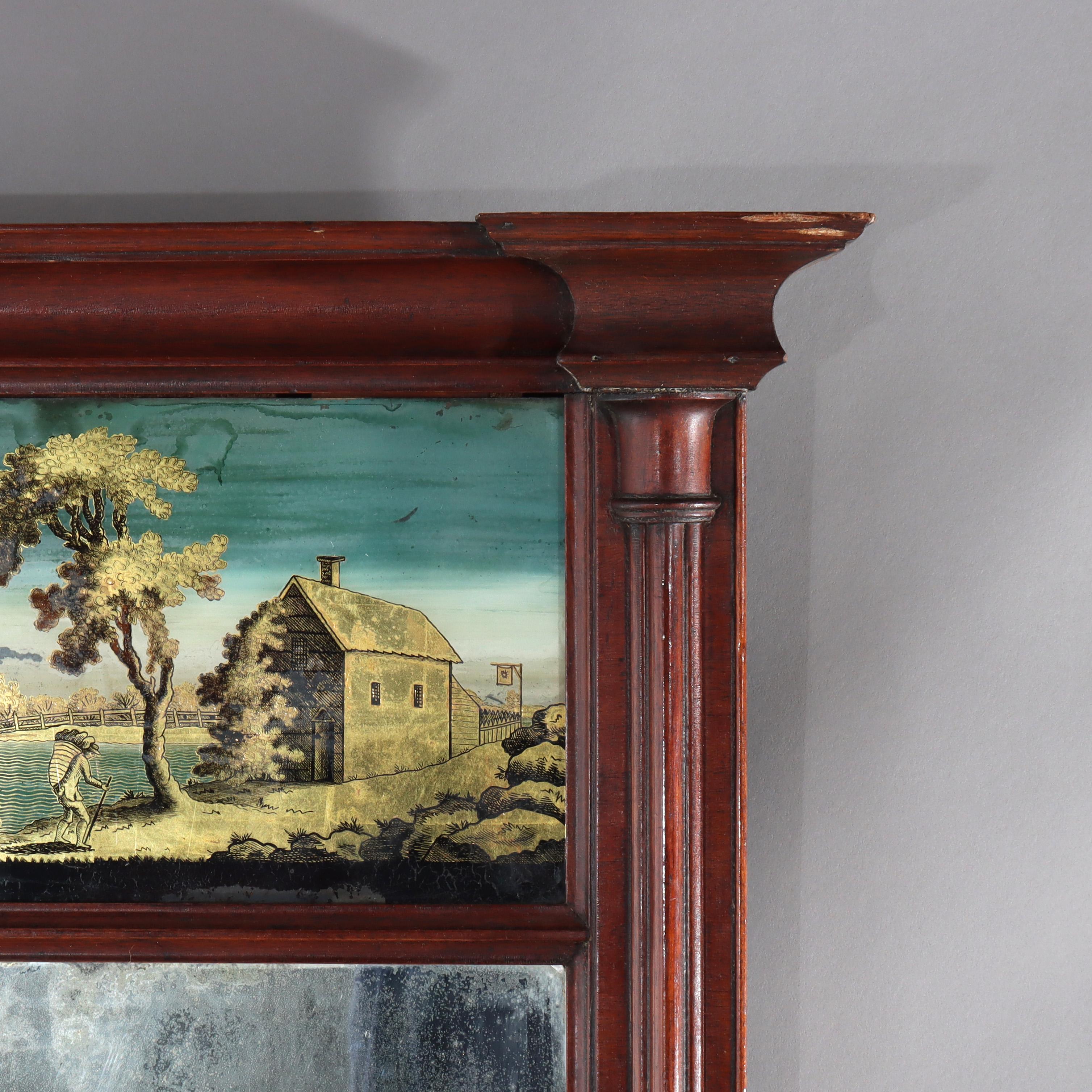 Antique Mirror in mogano impiallacciato con pannello di paesaggio in Englomise C1830

Misure: 33 3/4