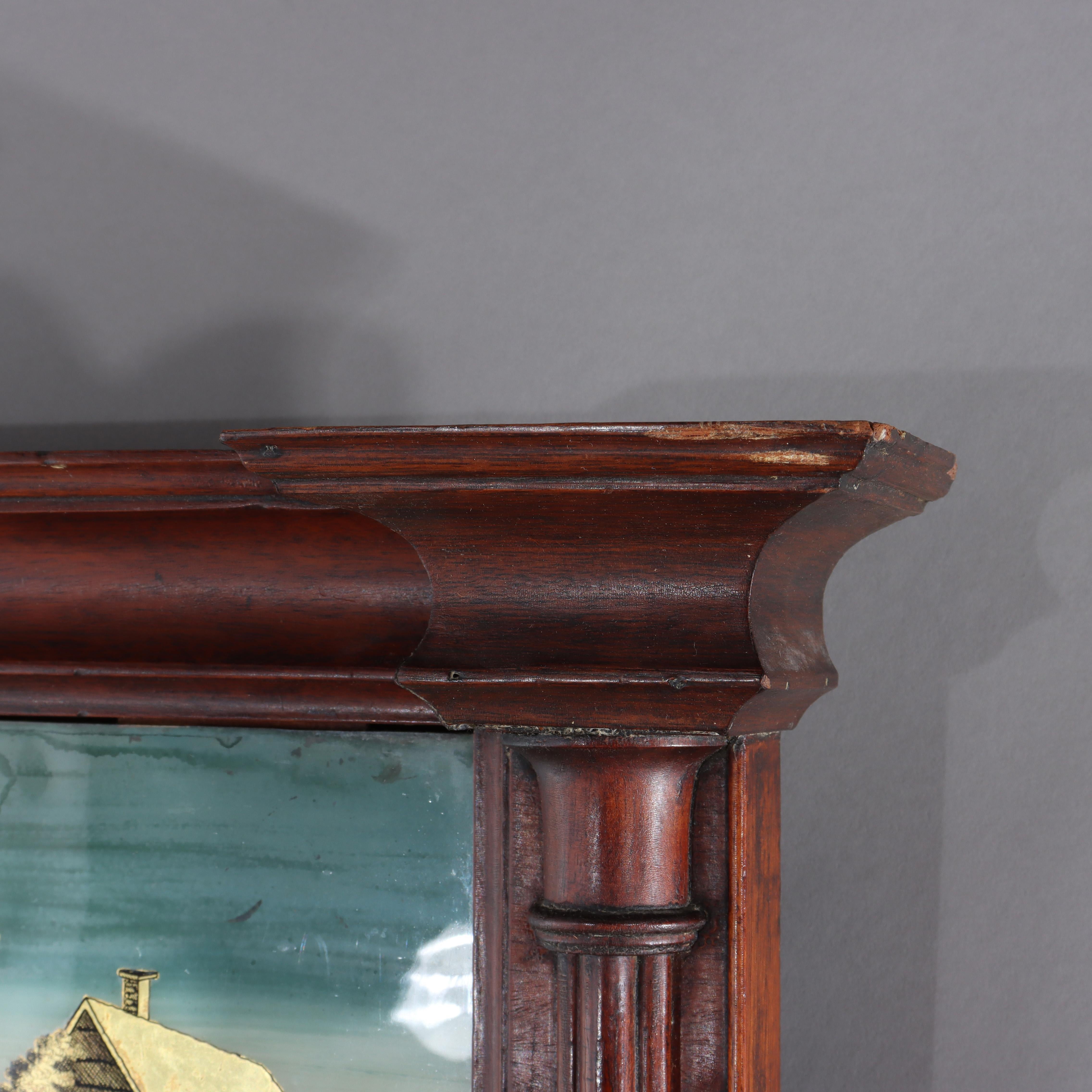 Antique Mirror in mogano impiallacciato con pannello di paesaggio englombizzato del 1830 ca. in vendita 1