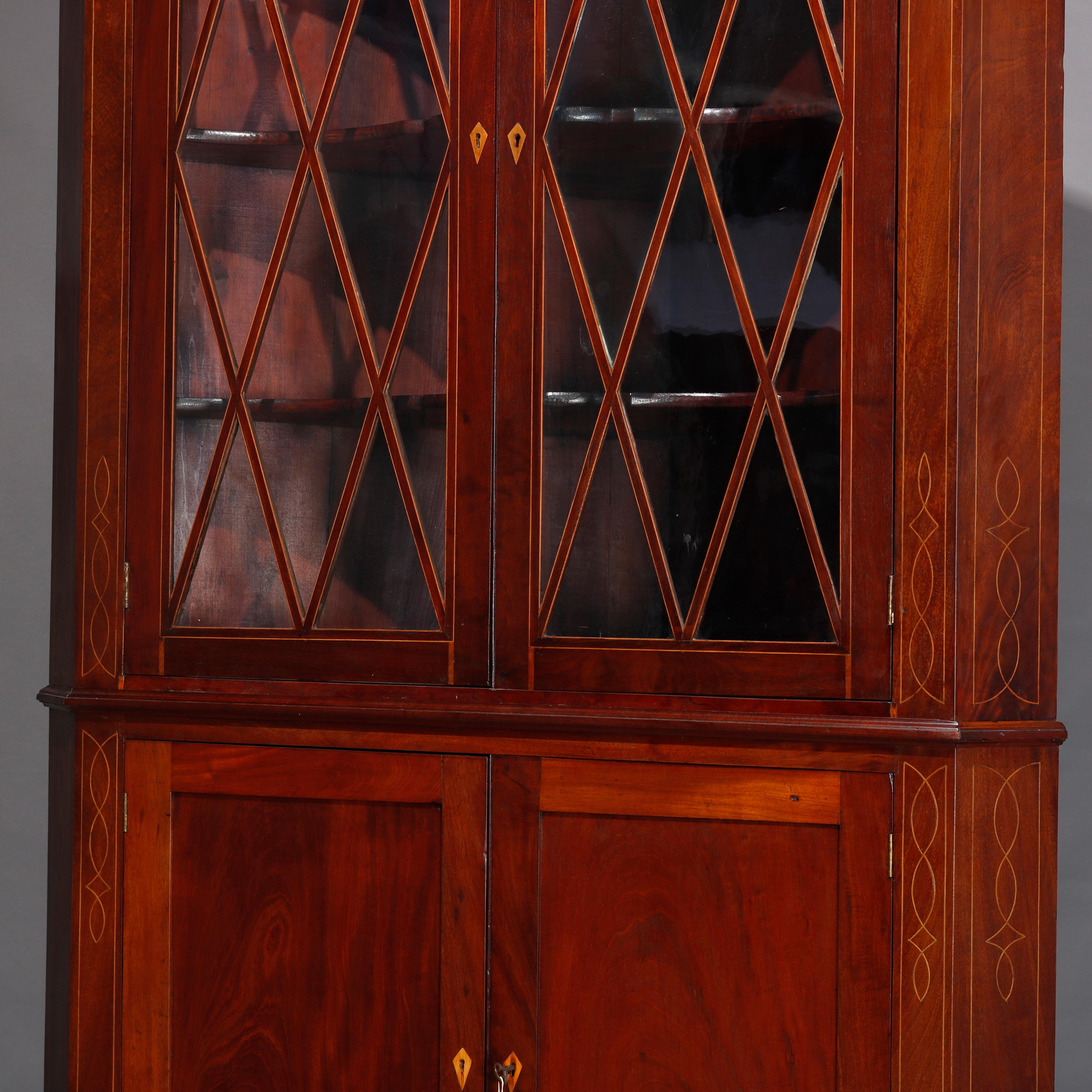 American Federal Mahogany with Satinwood Inlay and Banding Corner Cabinet, 20th Century