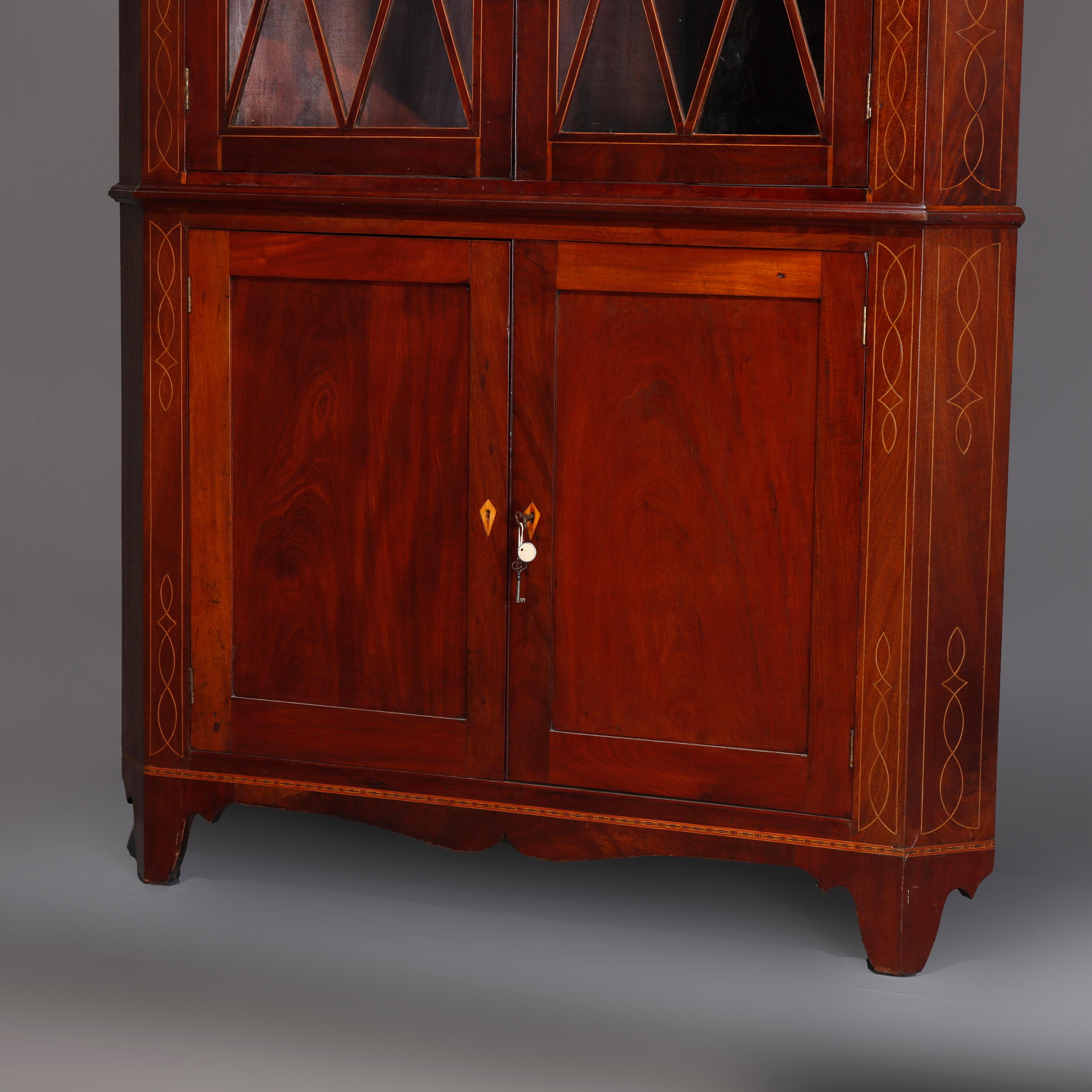 Federal Mahogany with Satinwood Inlay and Banding Corner Cabinet, 20th Century 2