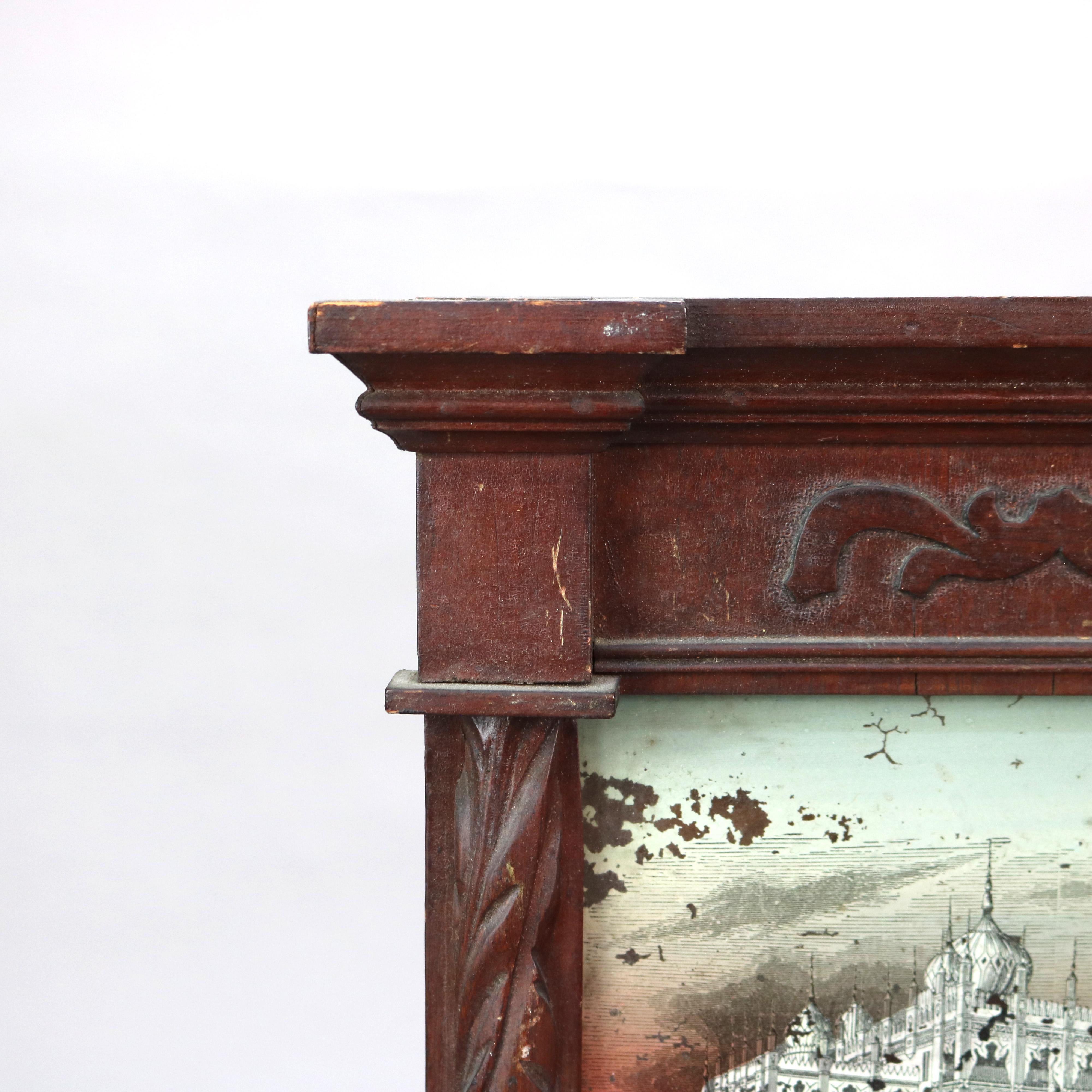 Miroir fédéral ancien avec panneau églomisé peint à la main représentant une scène de palais C1850 Bon état - En vente à Big Flats, NY