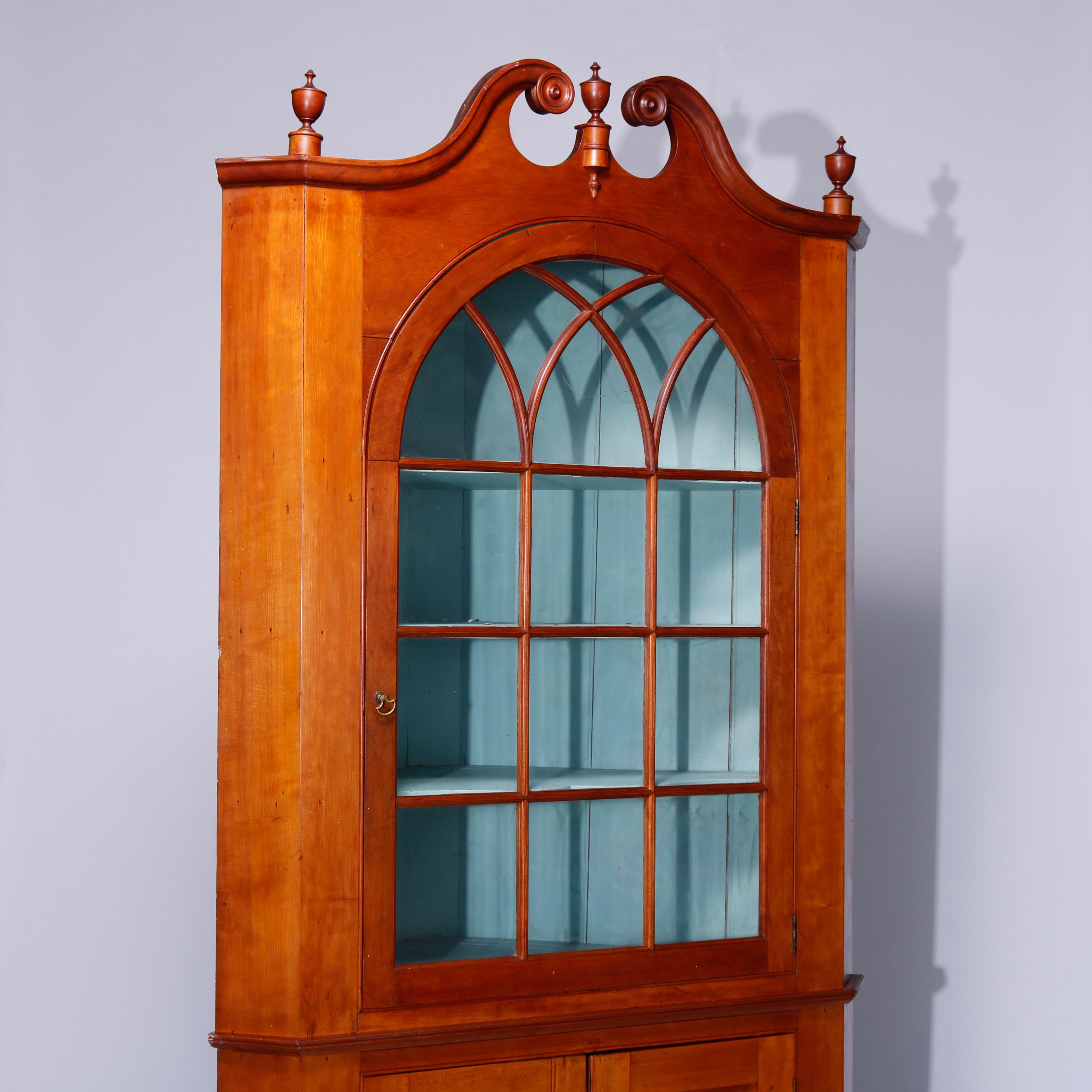 American Antique Federal Pennsylvania Cherry Two-Piece Mullioned Corner Cabinet, c1830