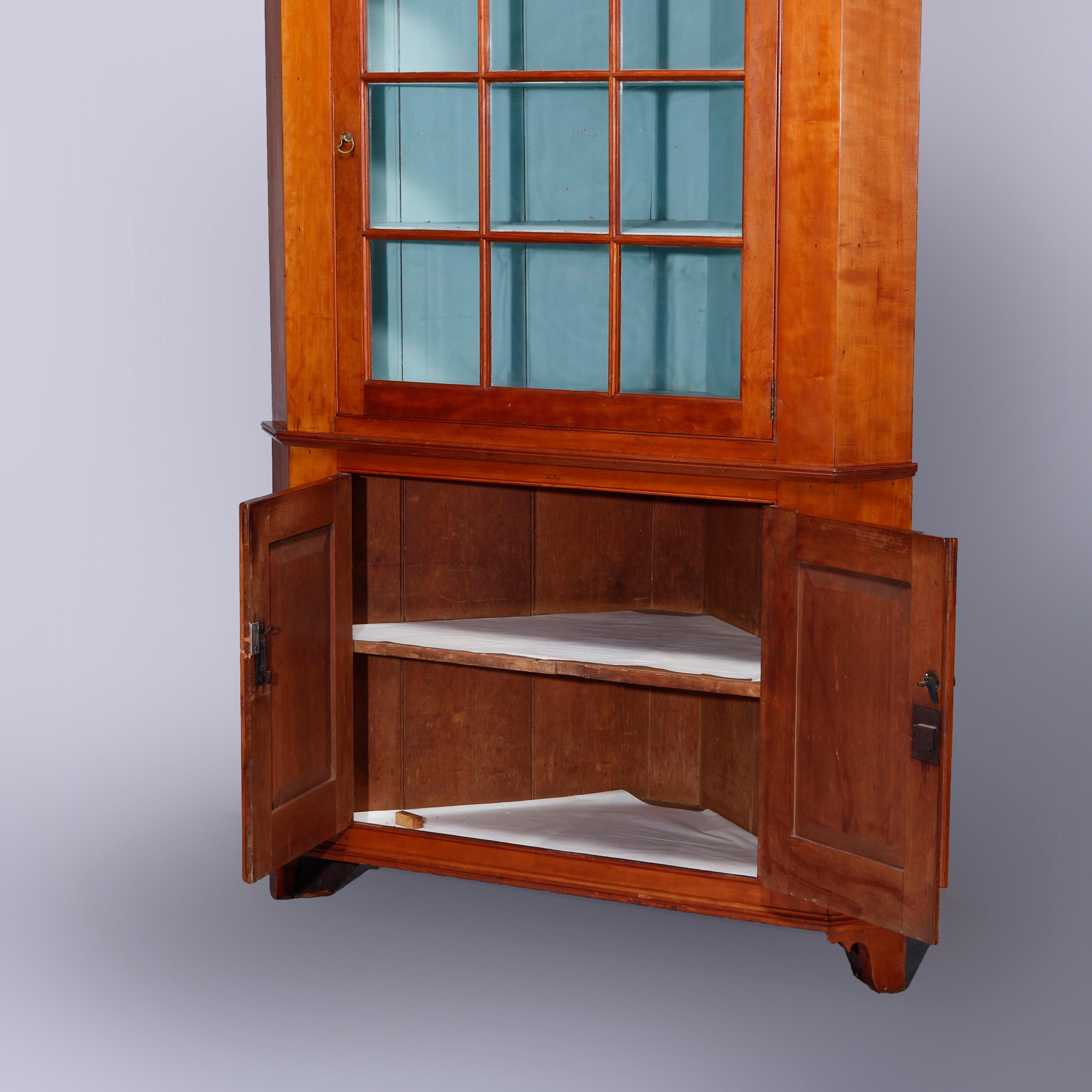 Antique Federal Pennsylvania Cherry Two-Piece Mullioned Corner Cabinet, c1830 2